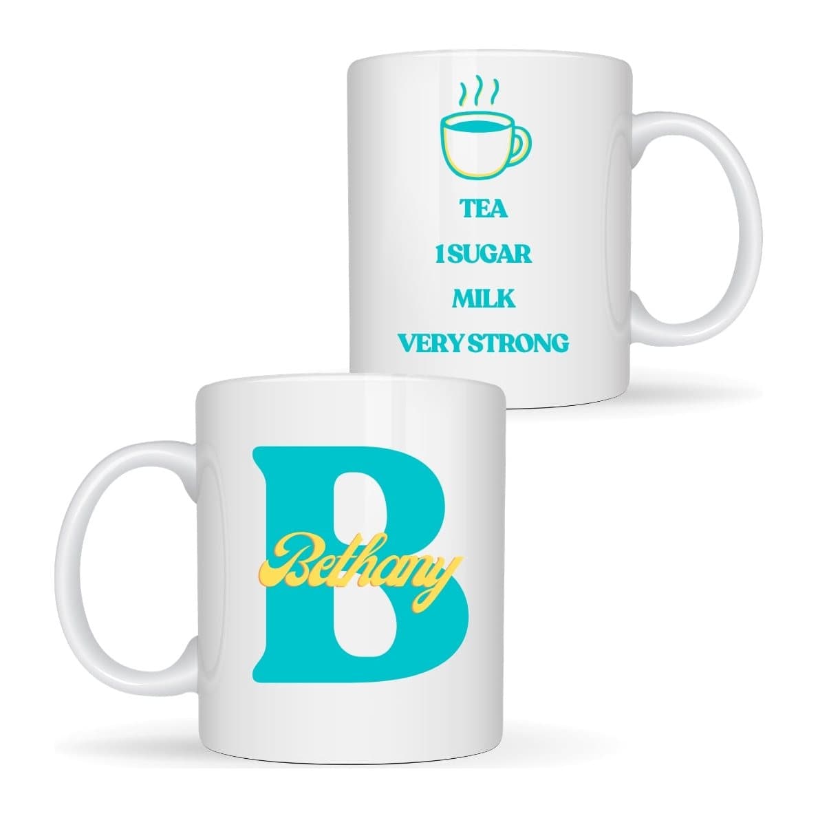 Ceramic mug printed with a tea order design on both sides