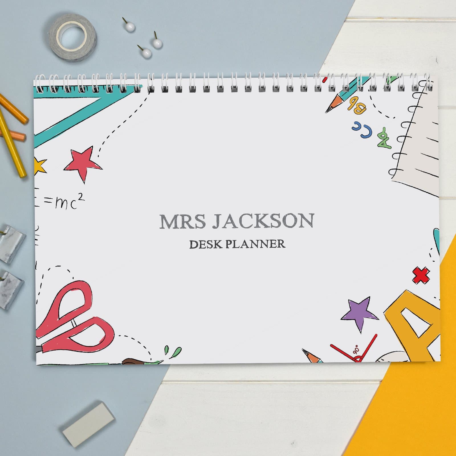 Teacher A4 desk planner pad personalised with a name
