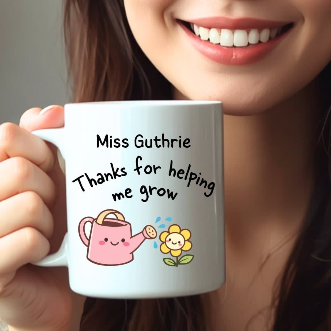 Personalised teacher ceramic mug with a teacher-themed design