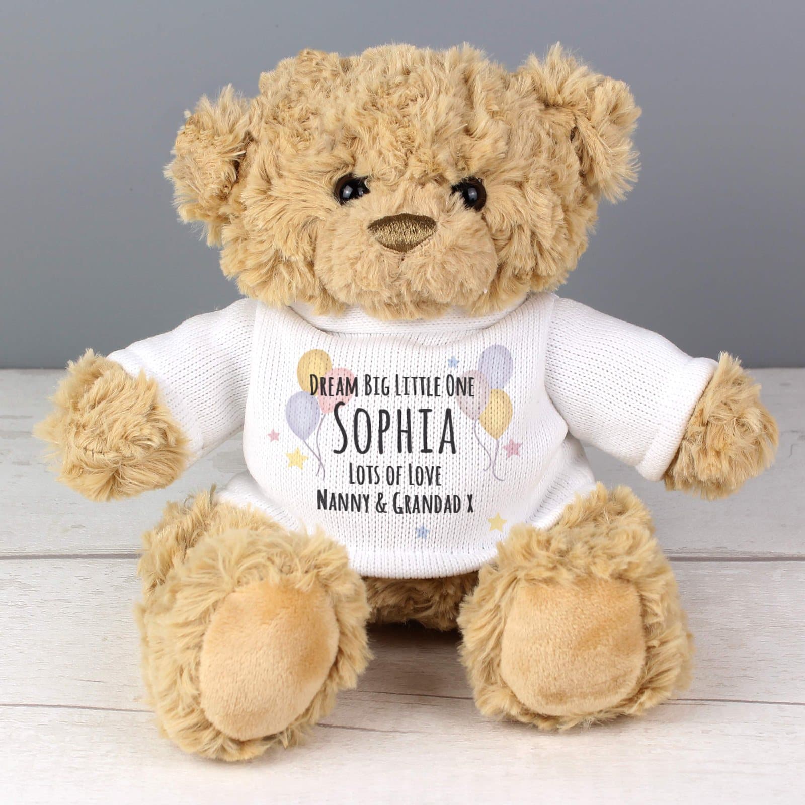 Personalised plush teddy bear with a four line message