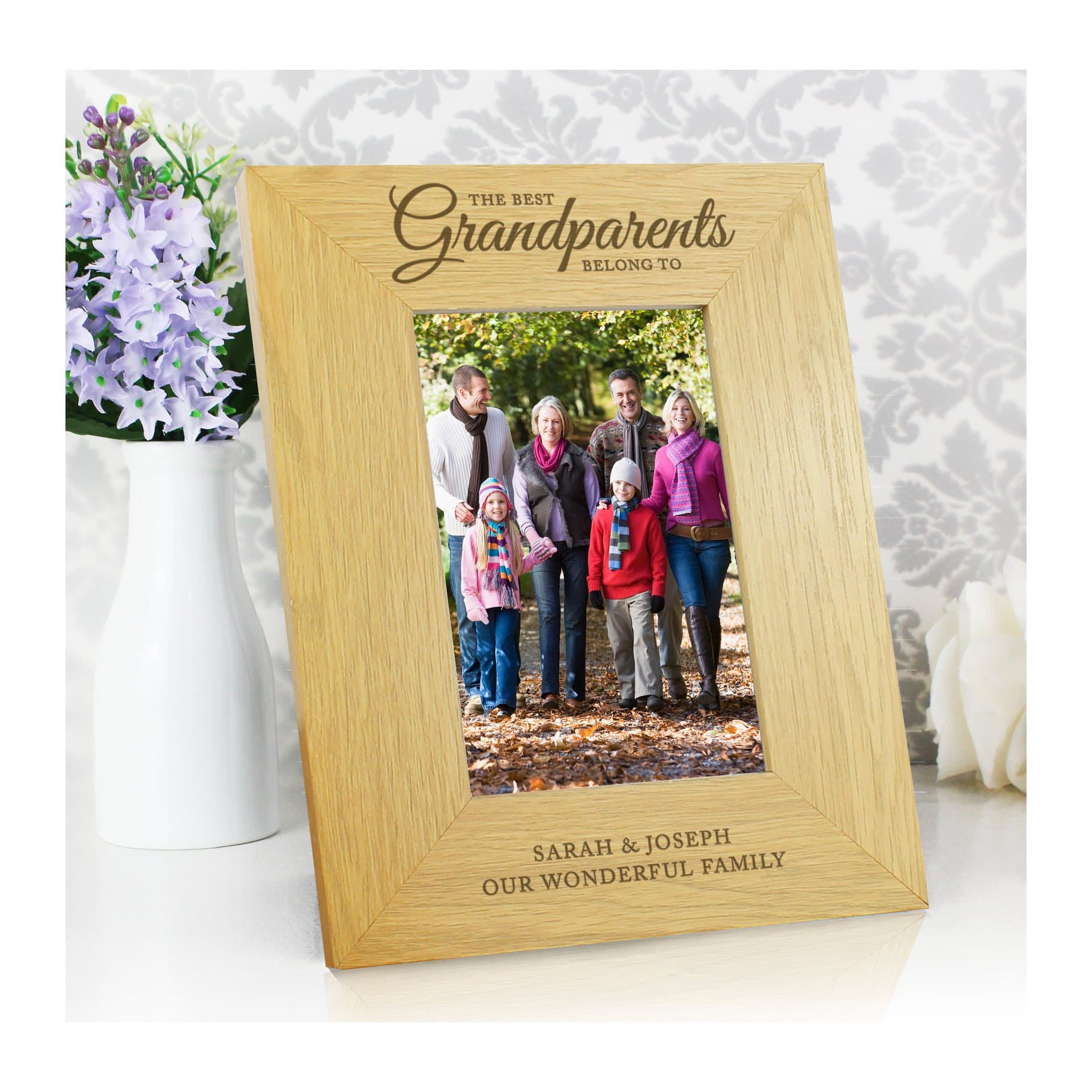 Oak finish portrait photo frame personalised for the best grandparents