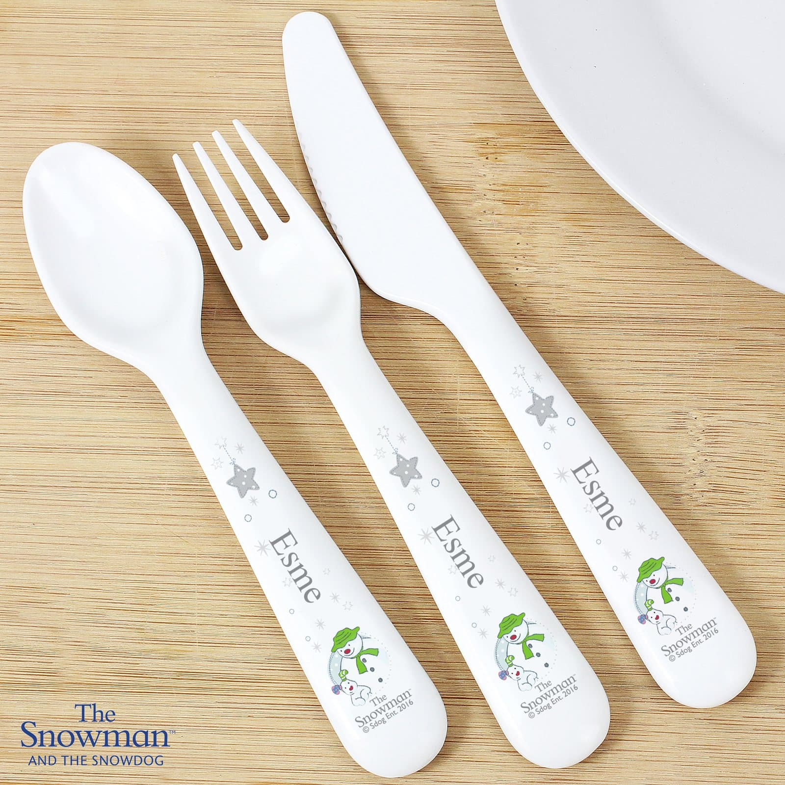 The Snowman and the Snowdog three piece plastic cutlery set
