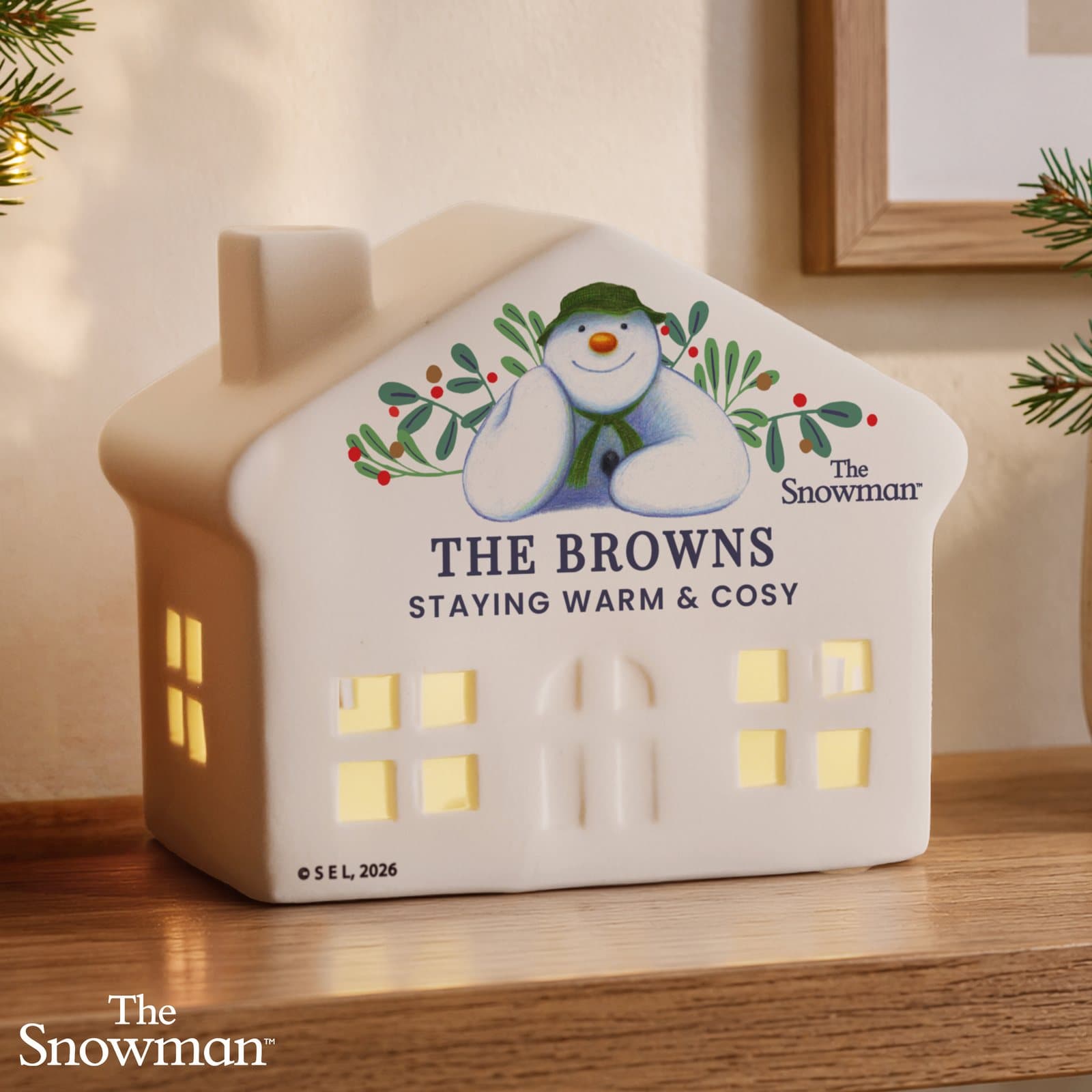 Ceramic Snowman LED house ornament with personalised text