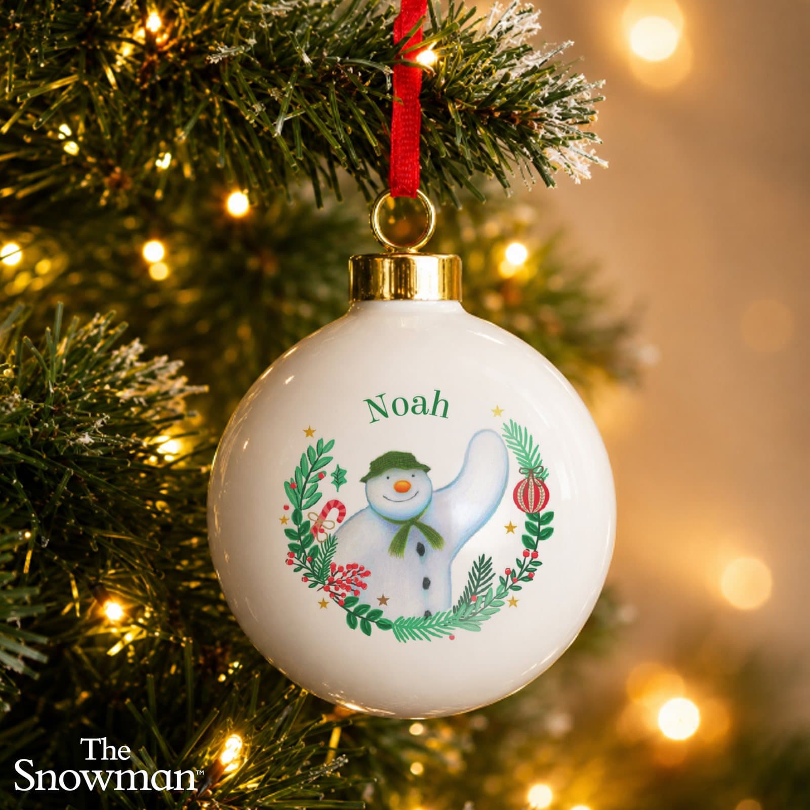 The Snowman Christmas wishes bauble with a ribbon