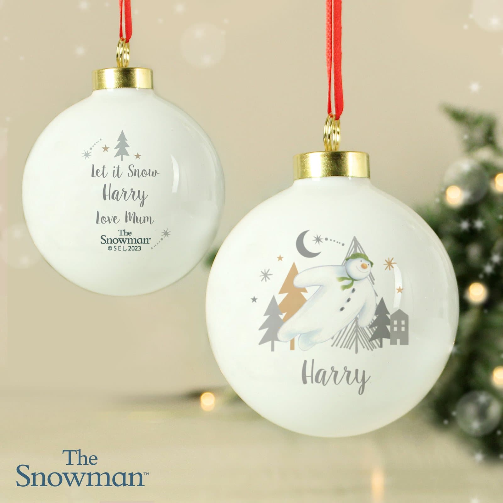 The Snowman magical adventure Christmas bauble with a ribbon