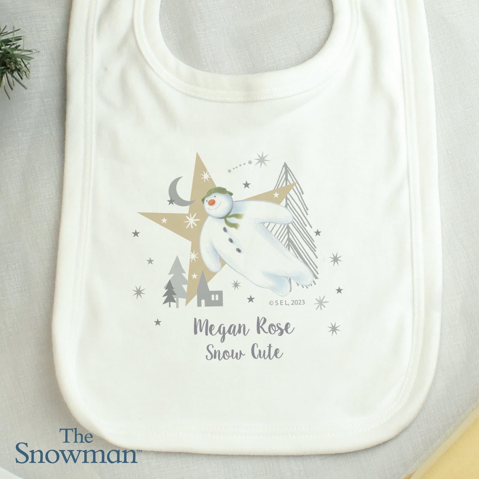 Personalised The Snowman Magical Adventure baby bib