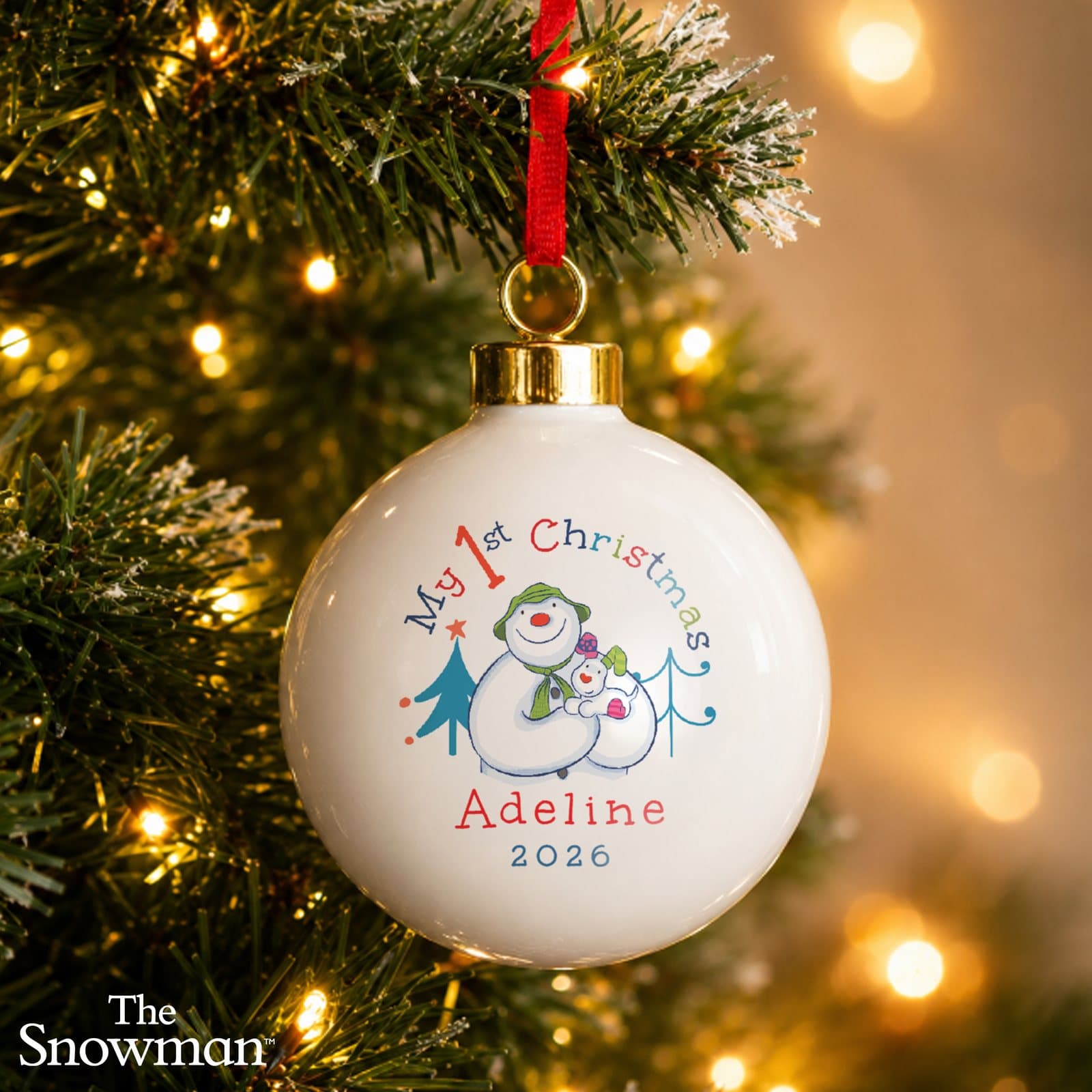 The Snowman My 1st Christmas ceramic bauble with ribbon