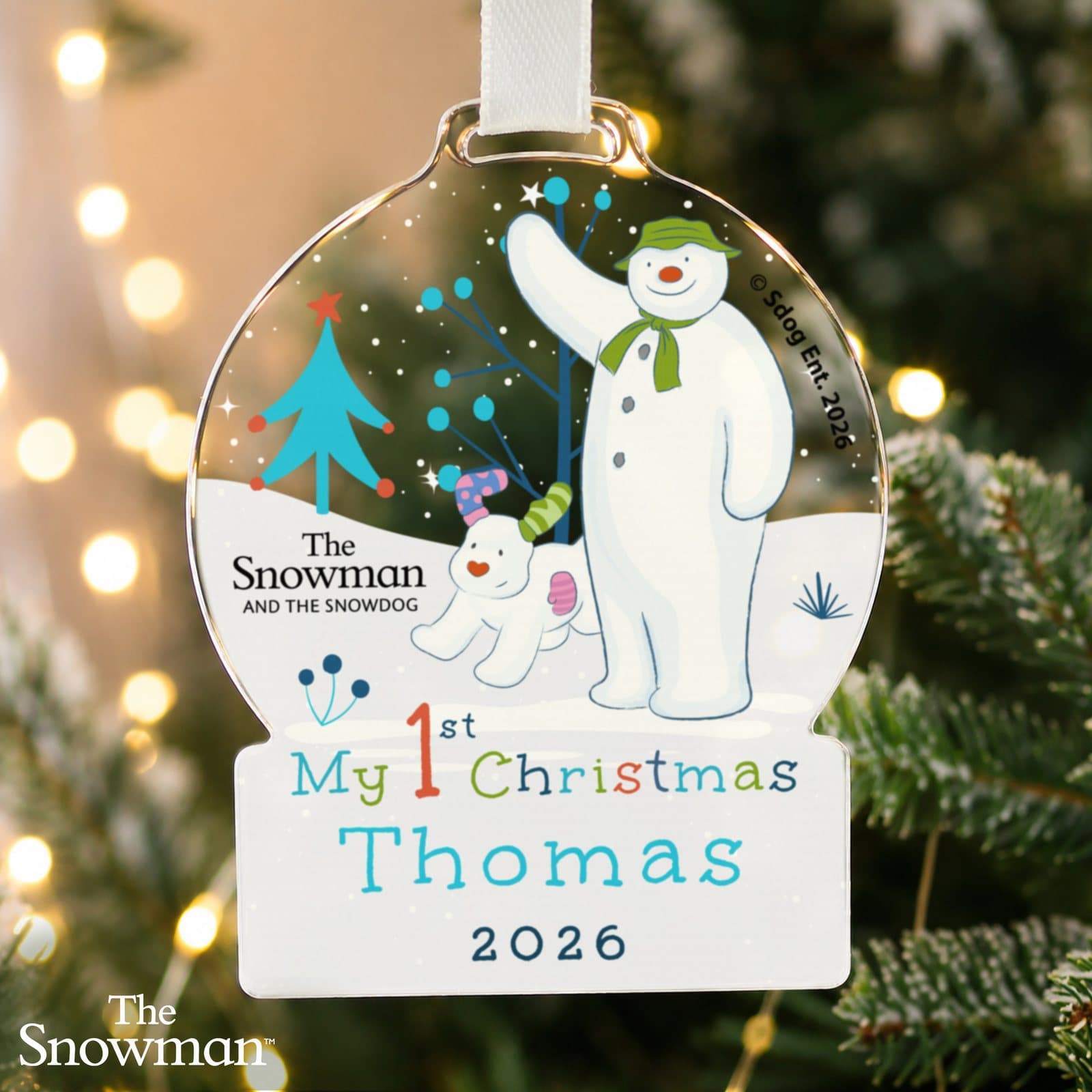 Acrylic The Snowman My 1st Christmas decoration with white ribbon