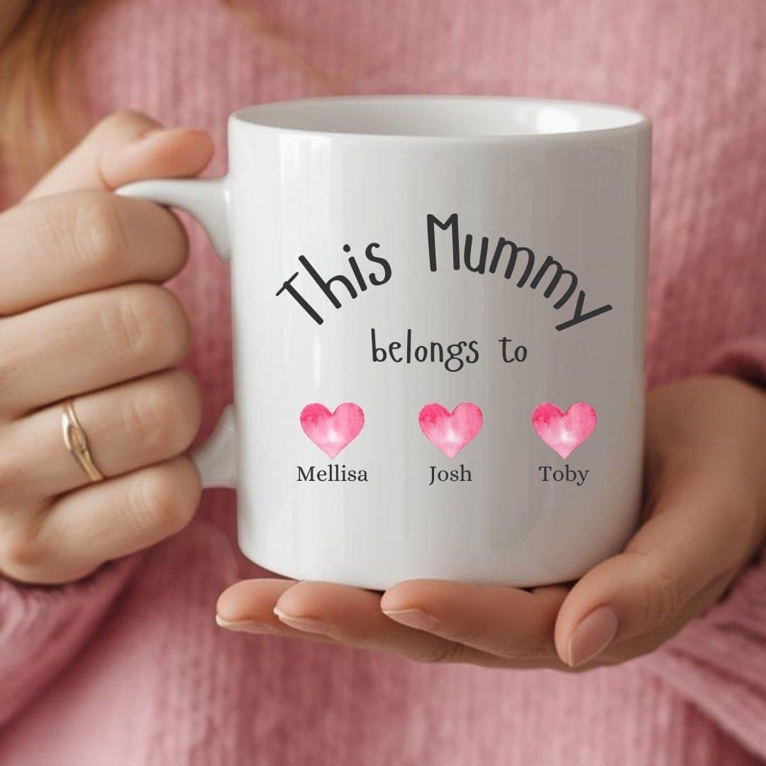Personalised This Mum Belongs To ceramic mug with a special mum design