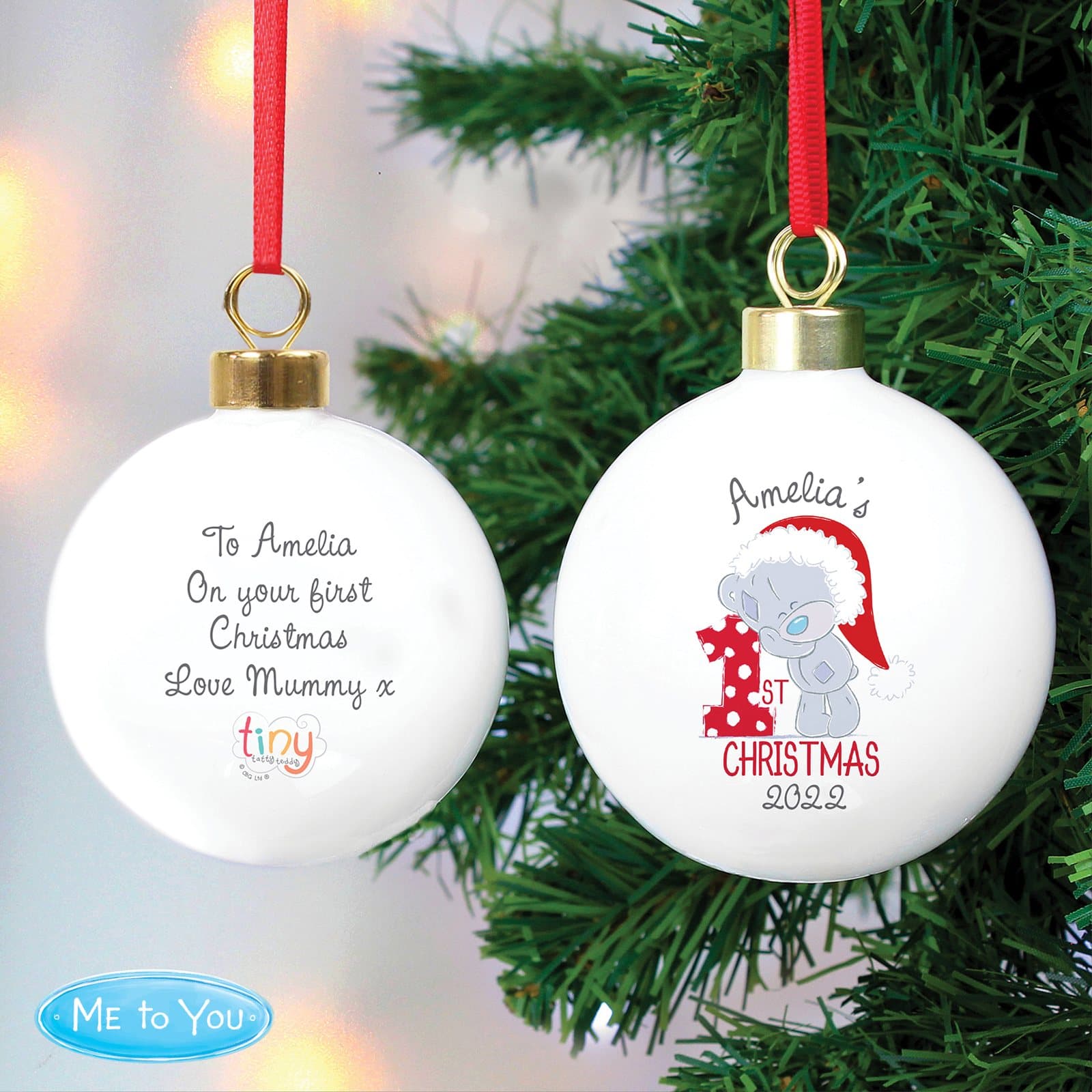 Tiny Tatty Teddy My 1st Christmas bauble with a ribbon