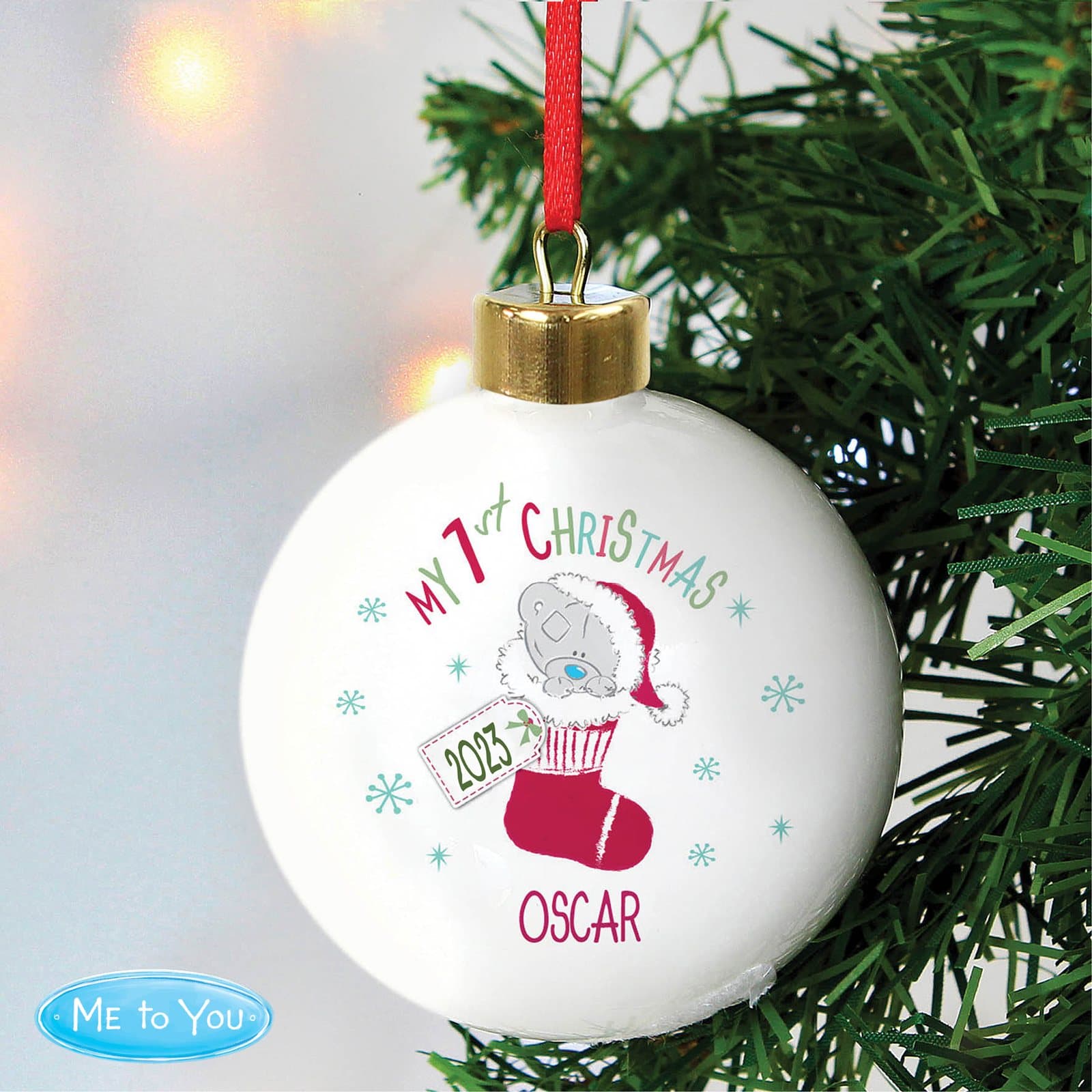Tiny Tatty Teddy My 1st Christmas stocking bauble with a ribbon