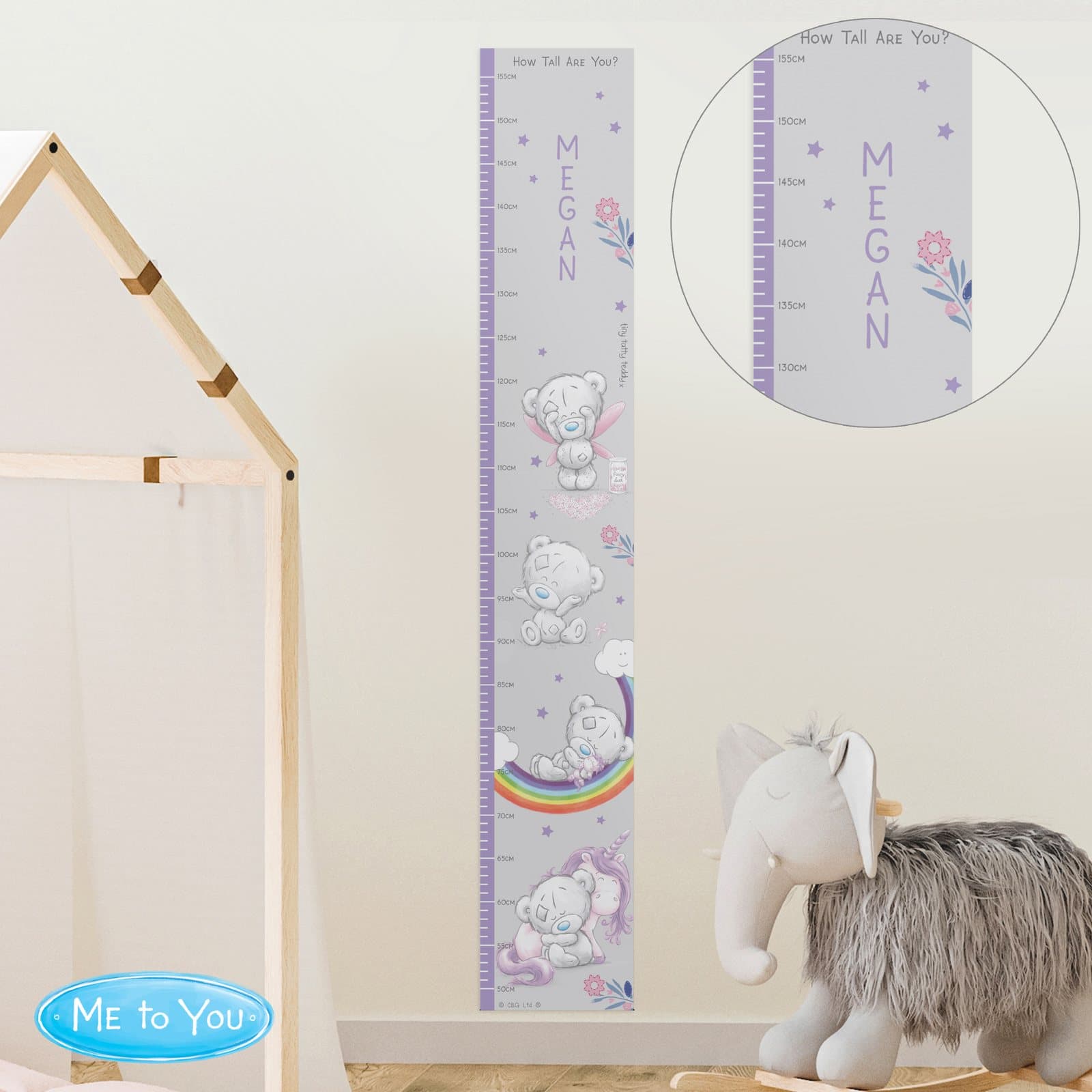 Tiny Tatty Teddy unicorn height chart in vinyl with a personalised name