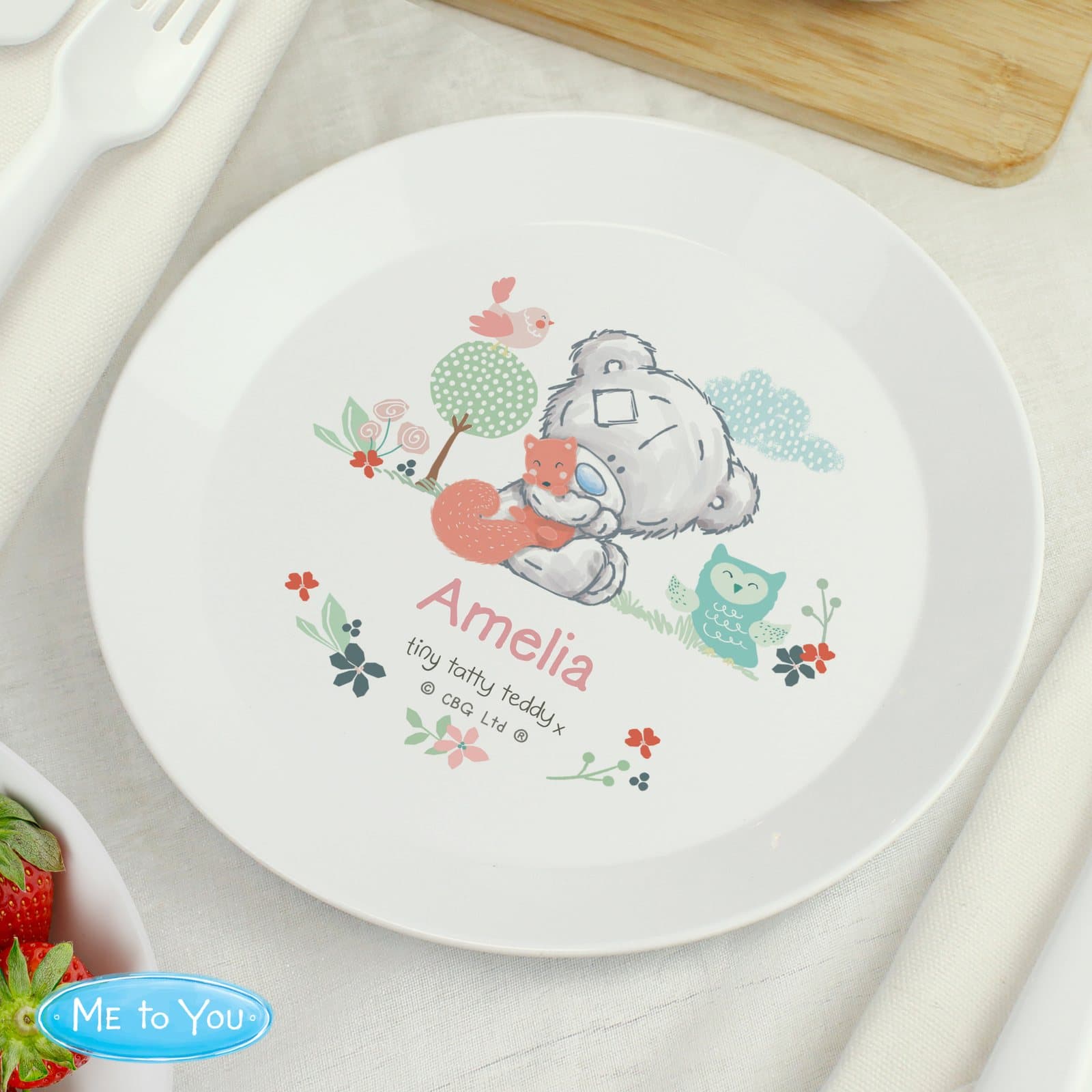 Plastic plate with a Tiny Tatty Teddy Little Bud design