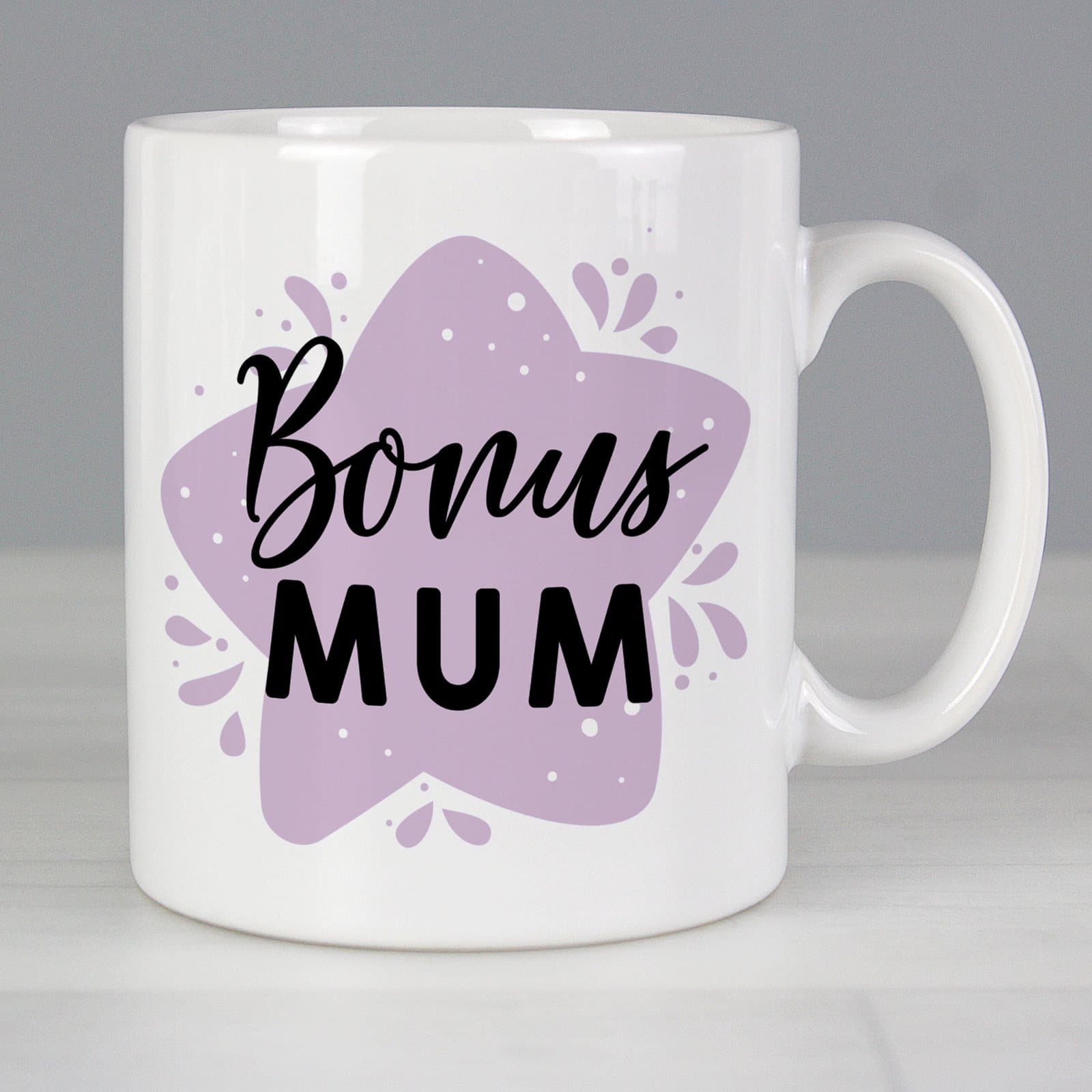 Personalised To My Bonus Mum ceramic mug with a message on the reverse