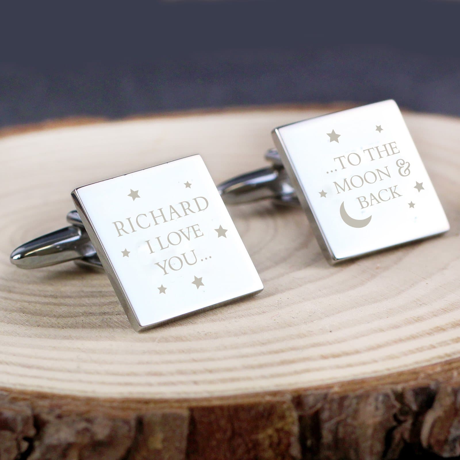Square moon and back cufflinks with a black gift box