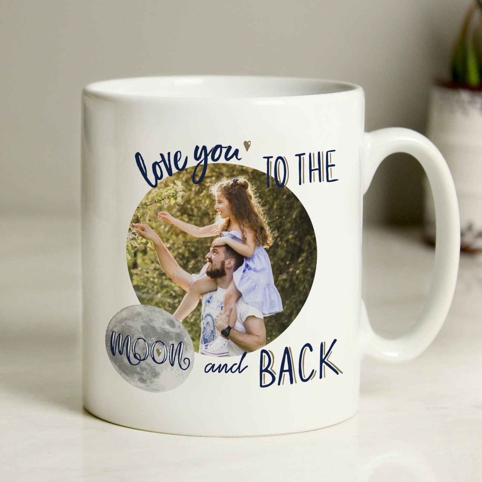 Ceramic photo mug with a photo and I love you to the moon and back text