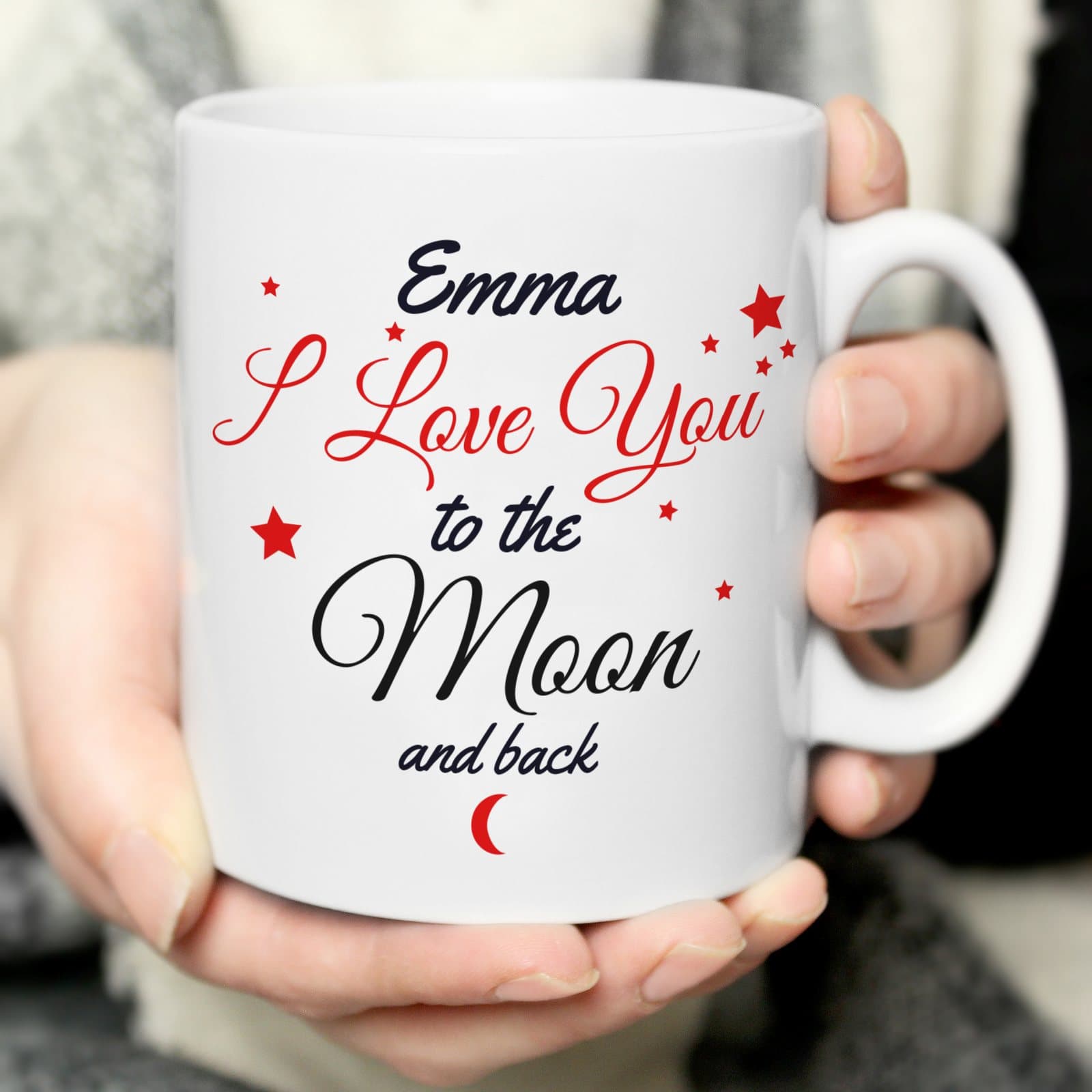 Personalised To The Moon and Back mug with a name on the front