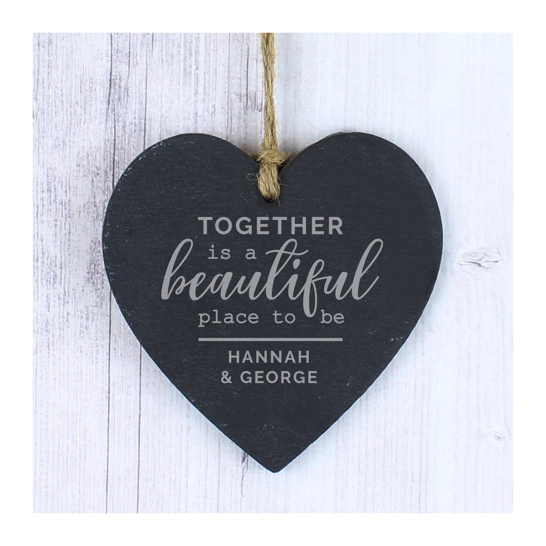 Slate heart decoration with Together wording and two lines of text