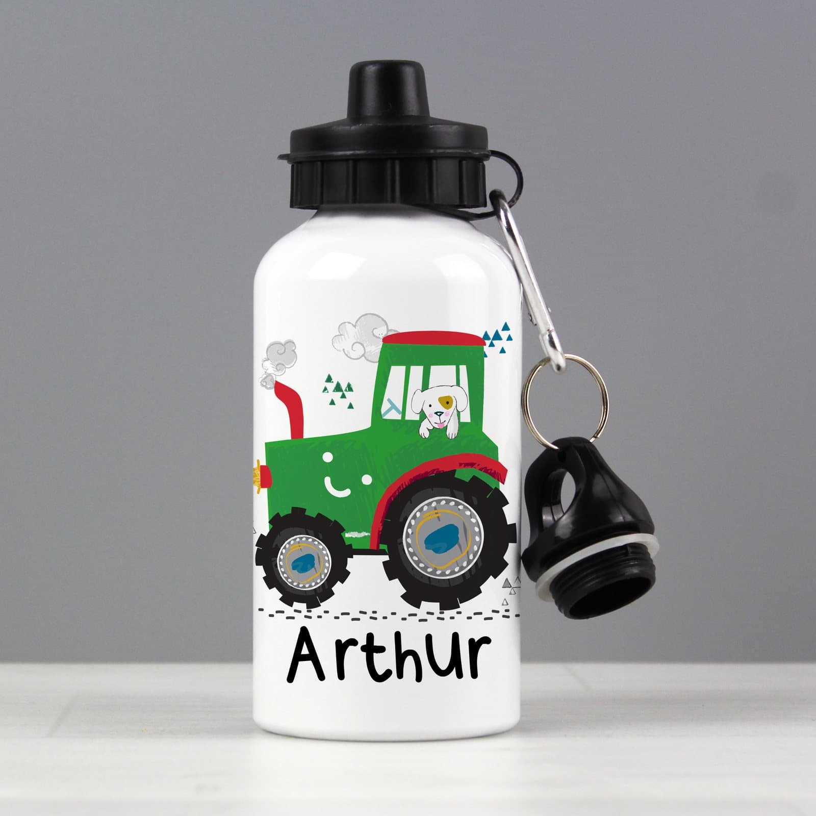 Personalised tractor drinks bottle in aluminium and plastic
