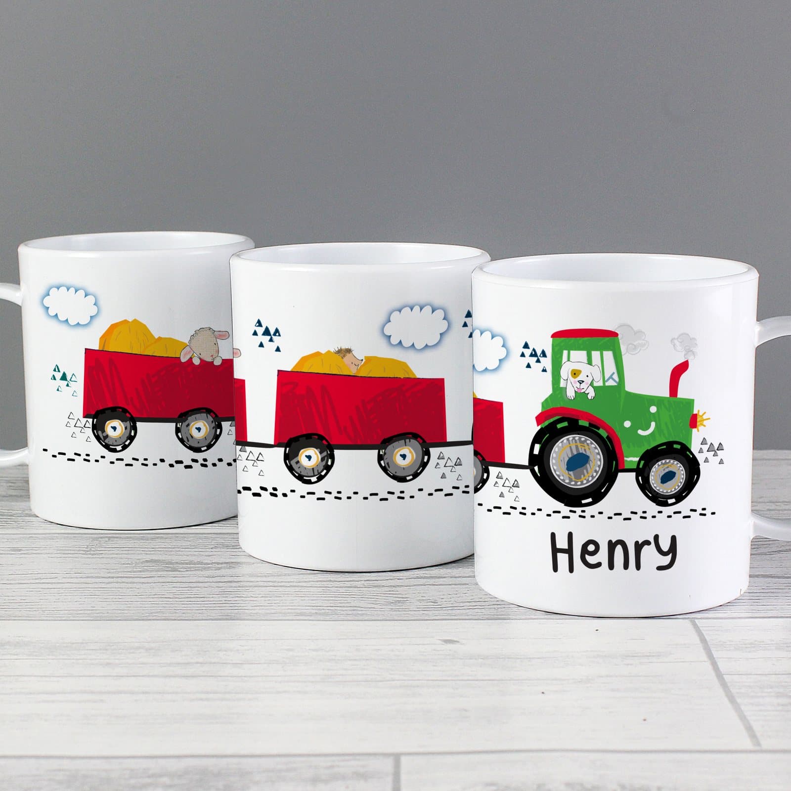 Plastic children's mug with a tractor design