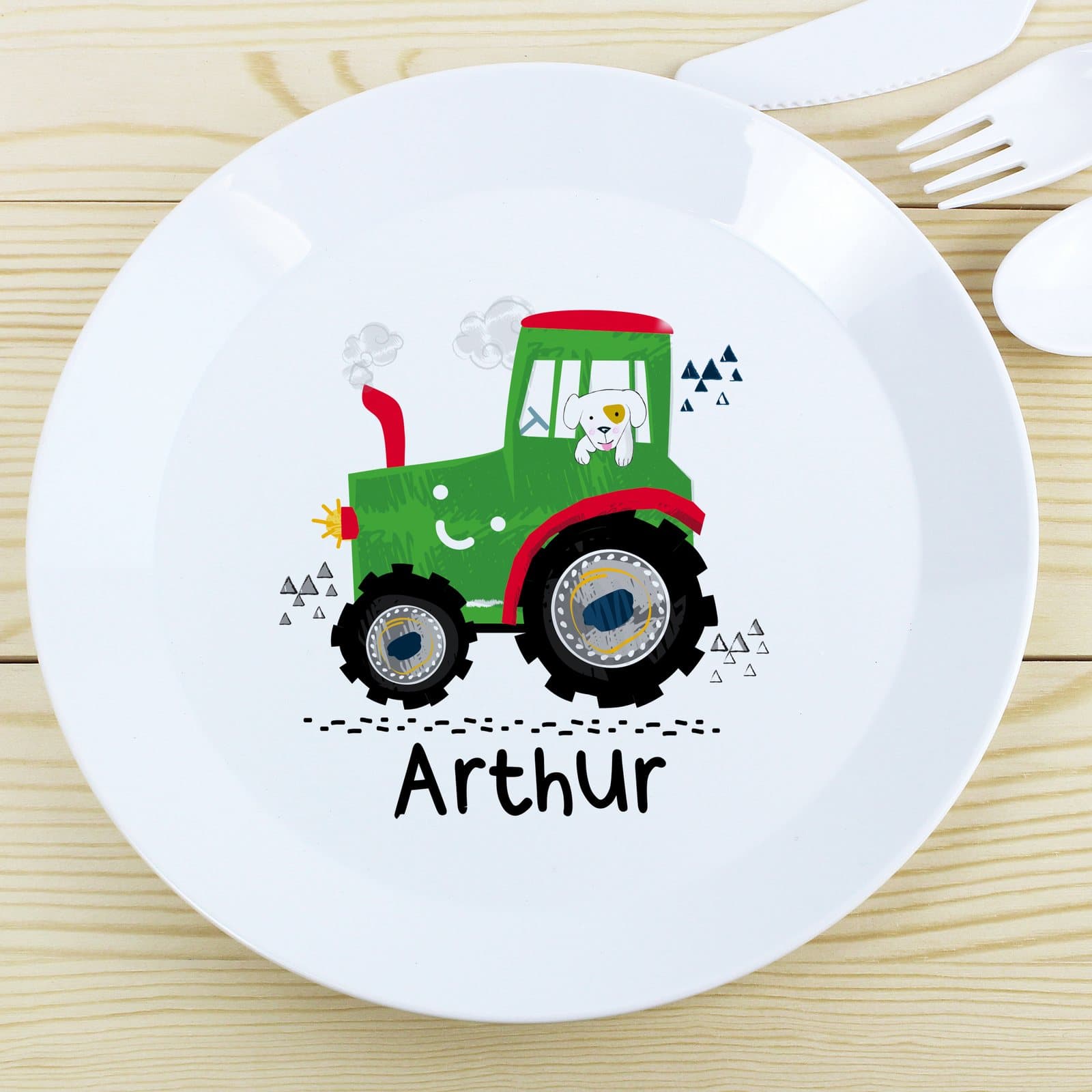 Plastic tractor design plate personalised with a name