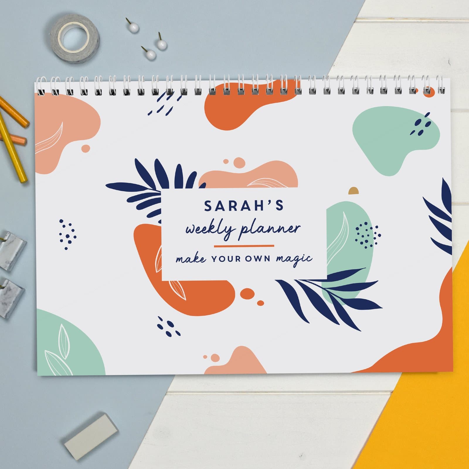 Tropical A4 desk planner pad personalised with a name