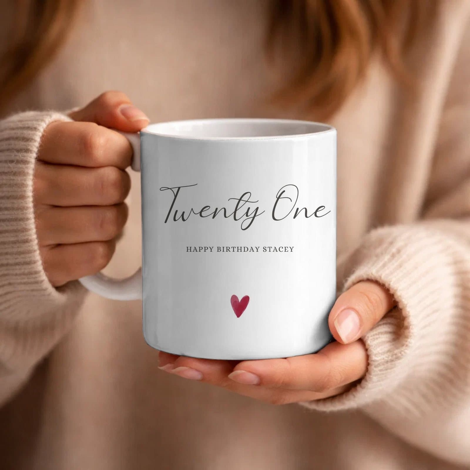 Ceramic mug printed with a Twenty One Birthday design