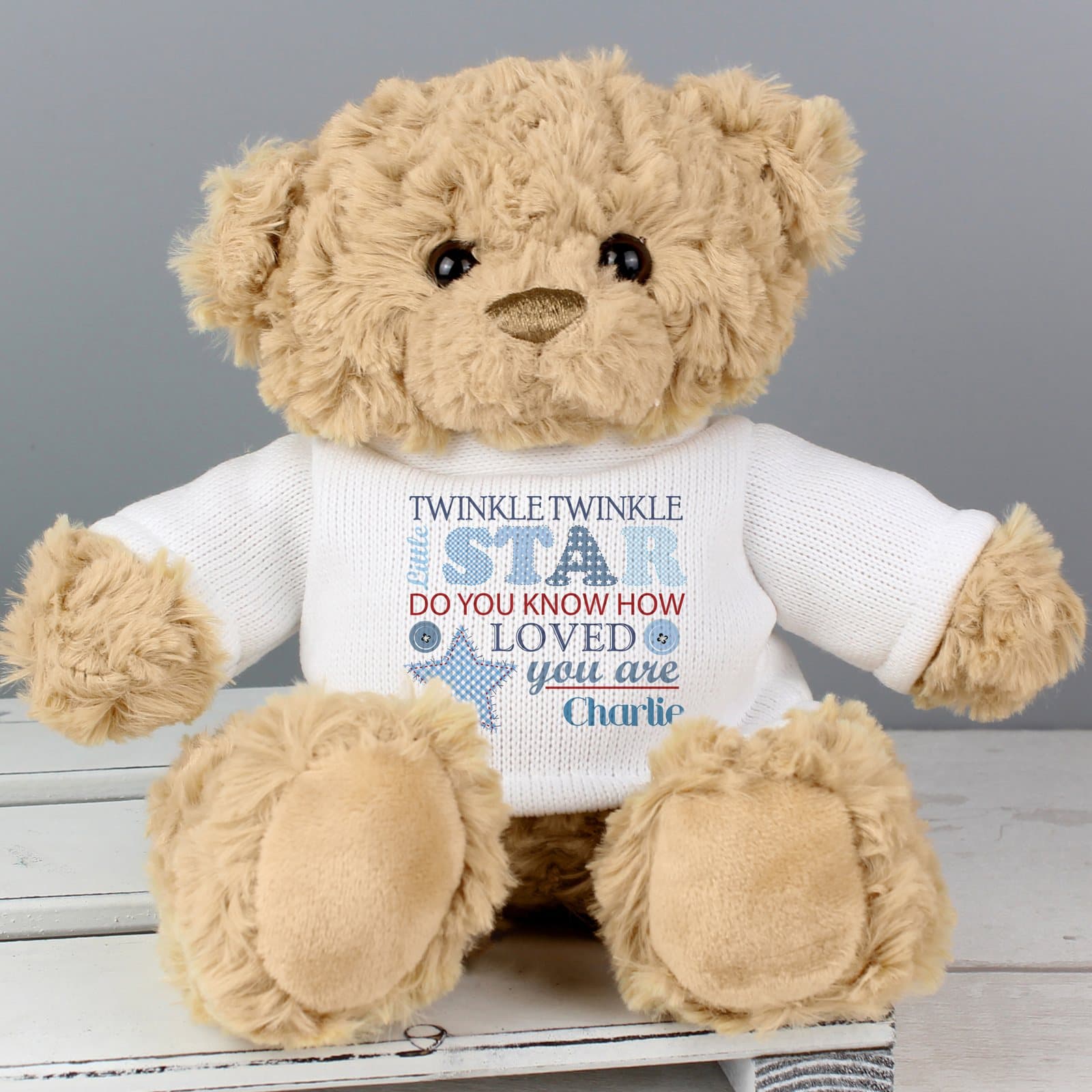 Fluffy Twinkle Boys teddy bear with twinkle little star text