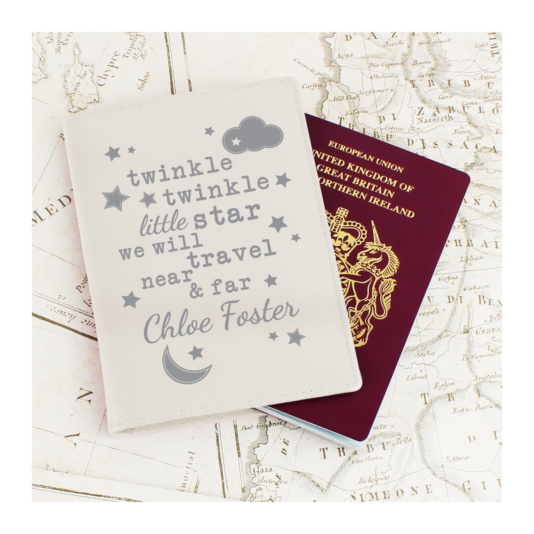 Personalised Twinkle Twinkle cream leather passport holder