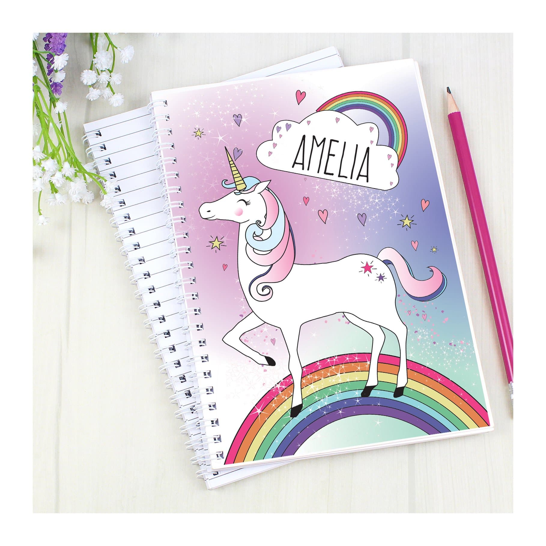 Personalised unicorn A5 notebook with a name