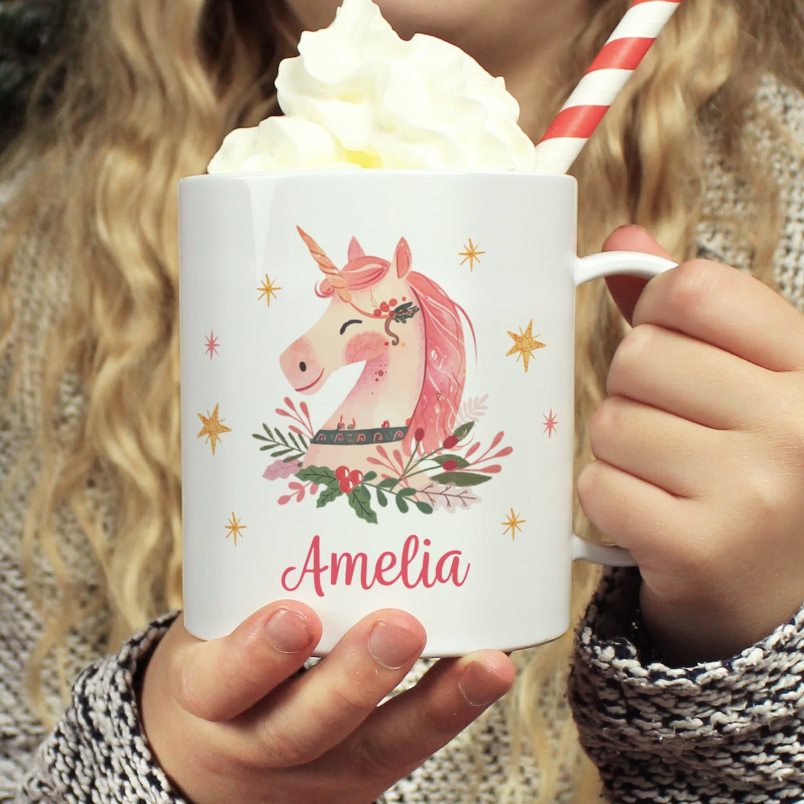 Plastic unicorn Christmas mug