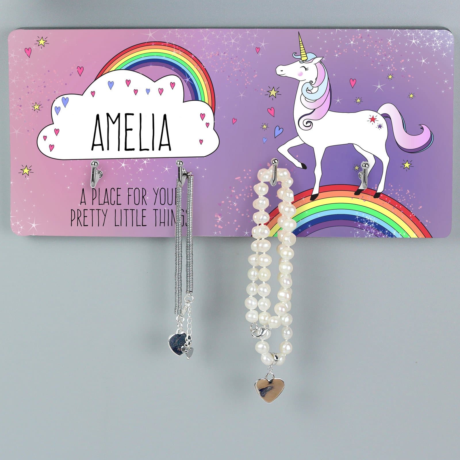 Personalised wooden unicorn jewellery hooks with four hooks