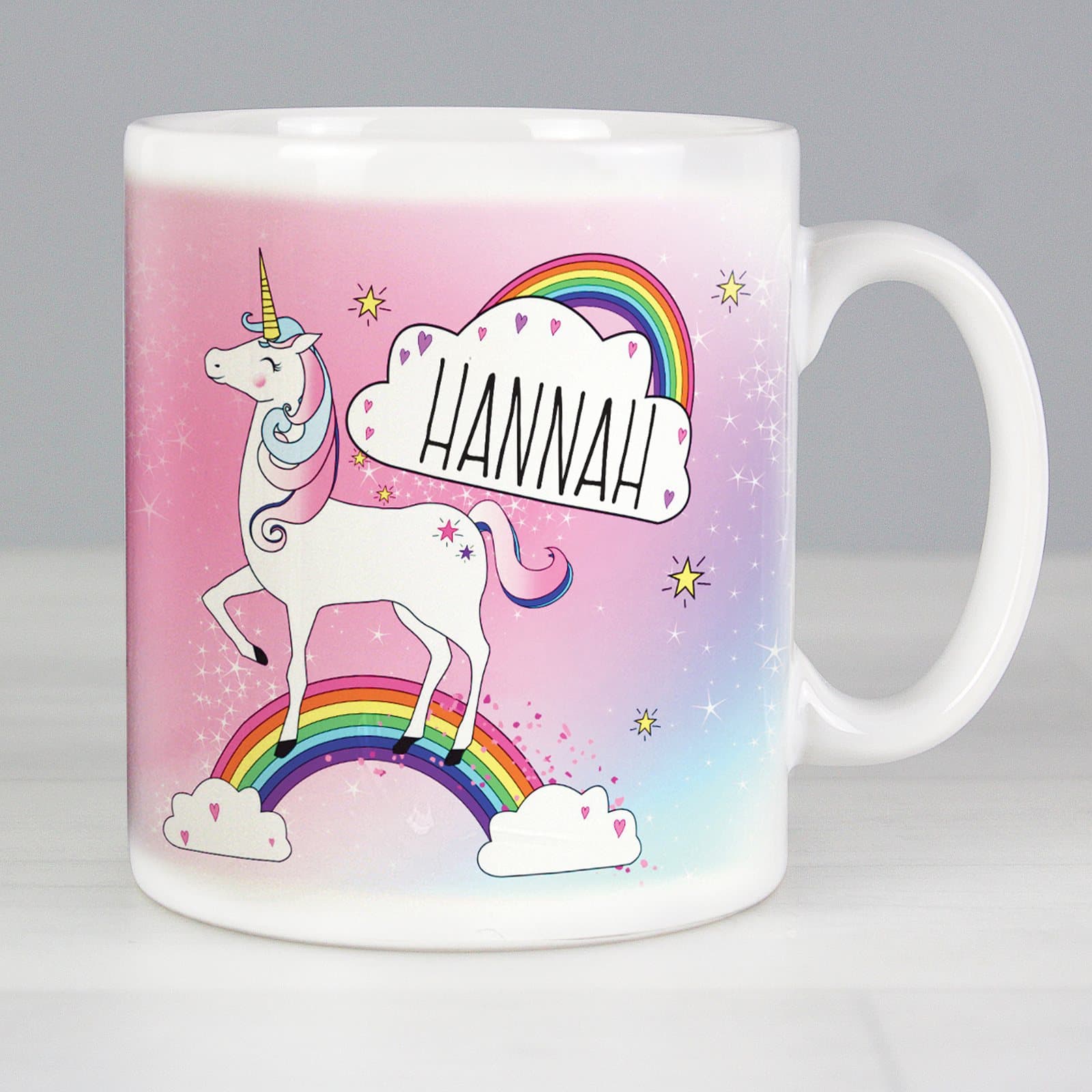 Personalised rainbow unicorn ceramic mug