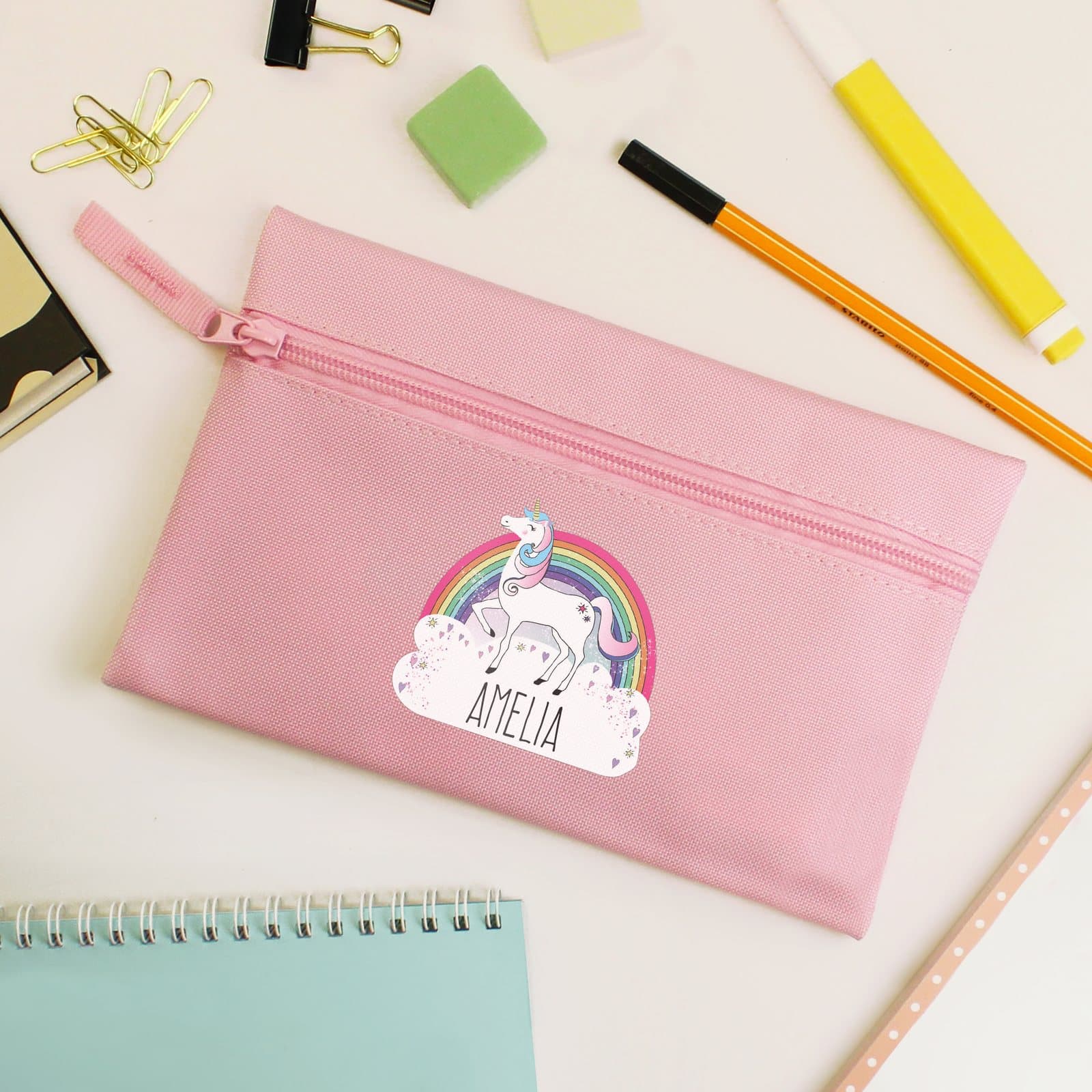 Pink microfibre unicorn pencil case