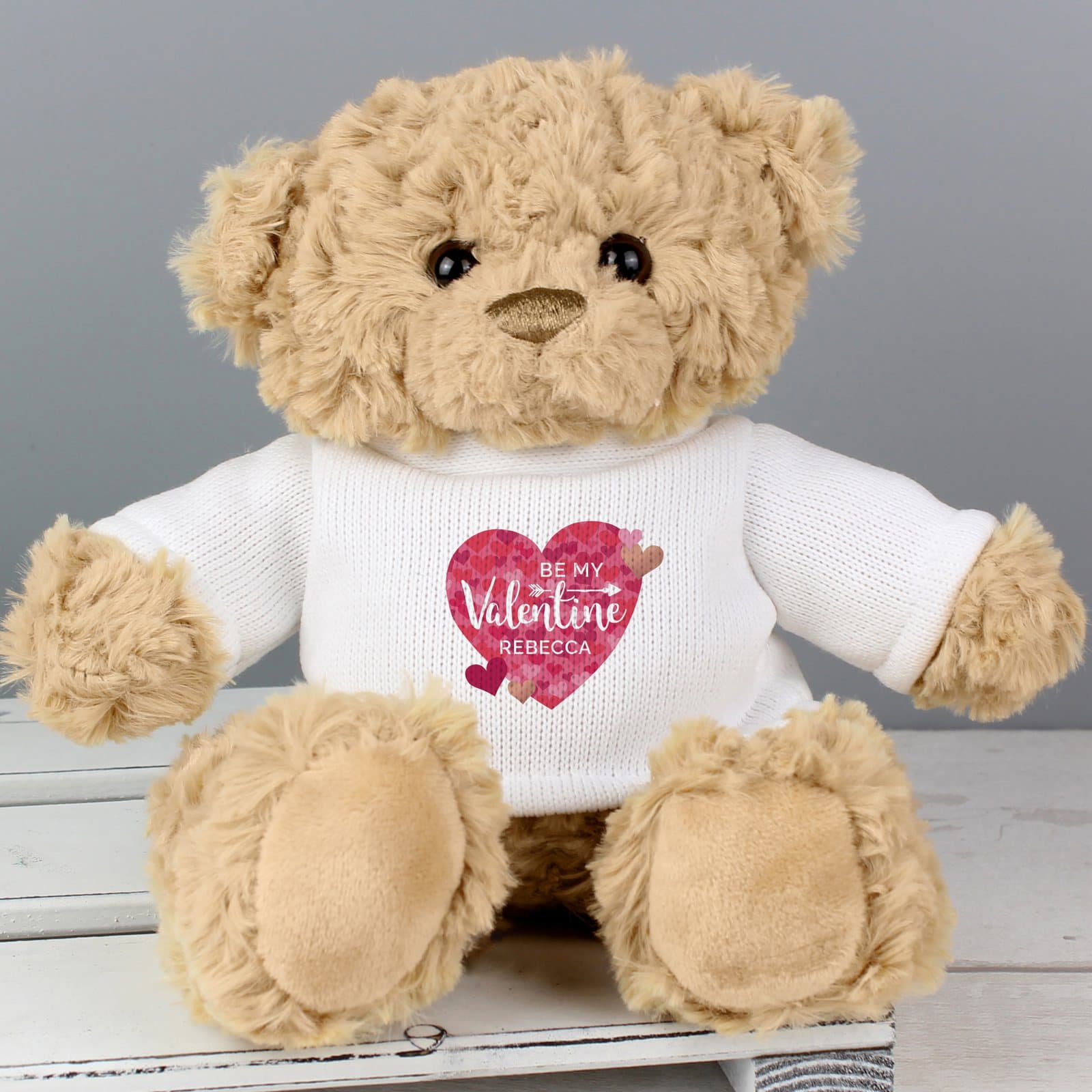 Valentine's Day teddy bear with confetti hearts and a personalised name