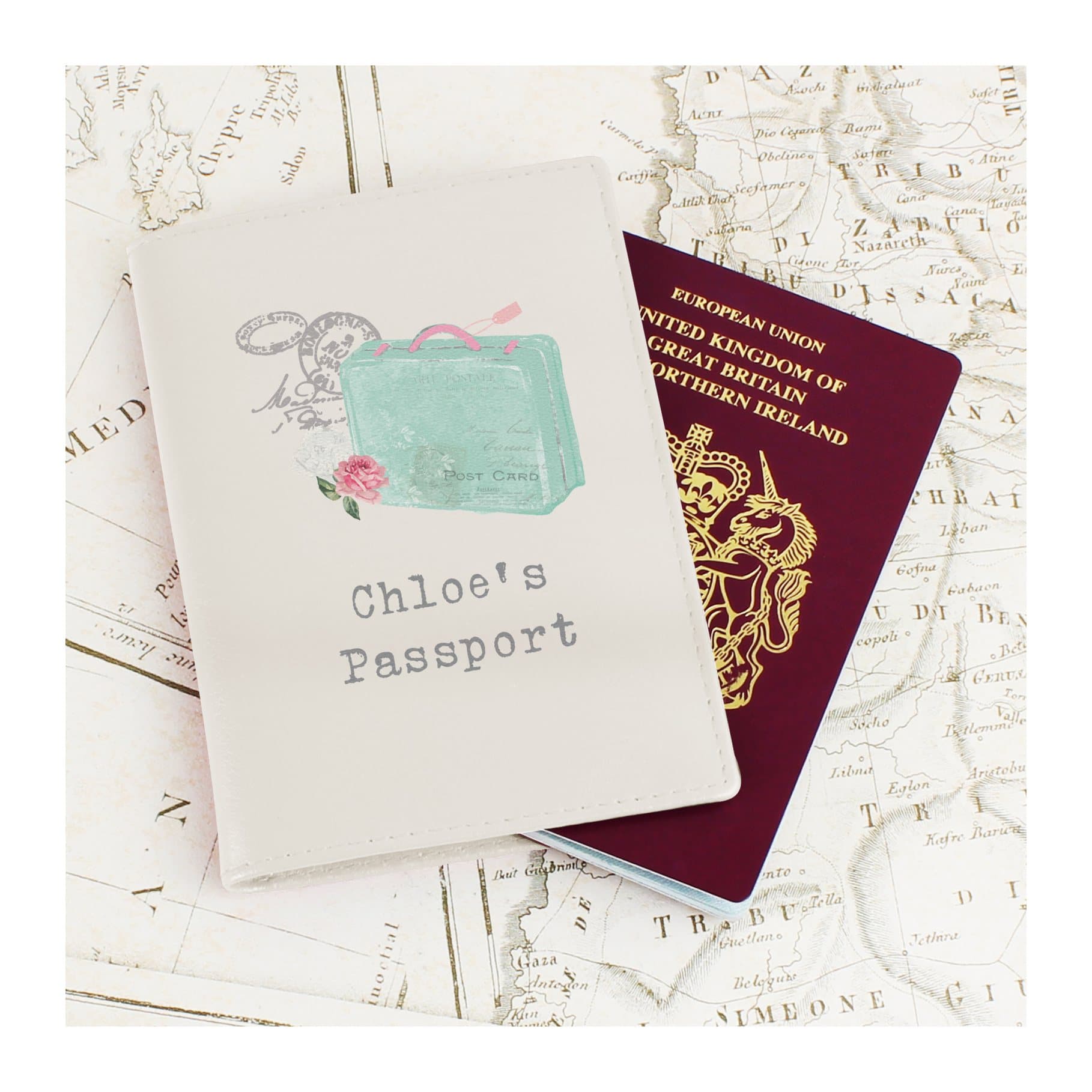 Cream leather personalised passport holder