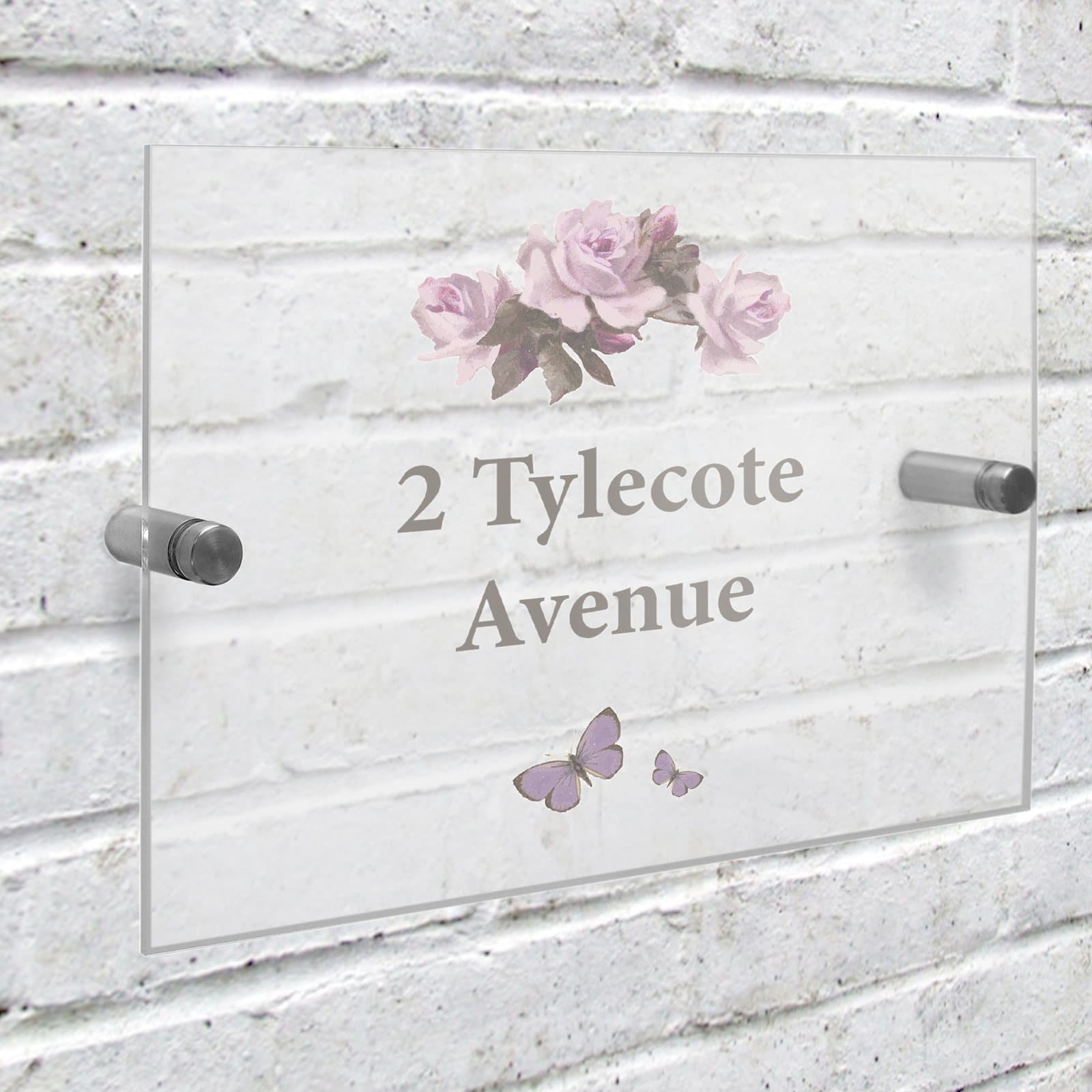 Floral vintage rose acrylic house sign with two lines of text