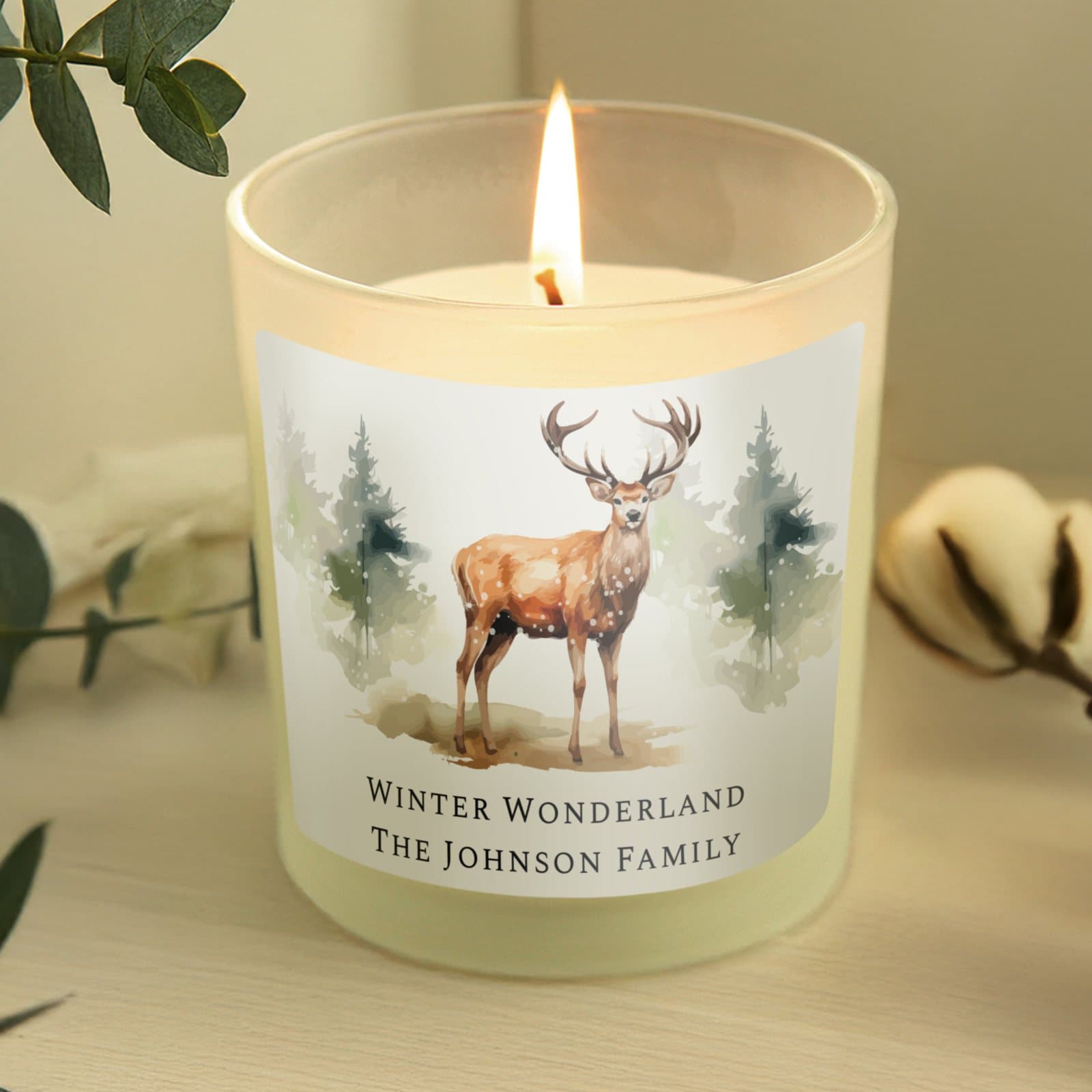 Personalised watercolour stag candle jar