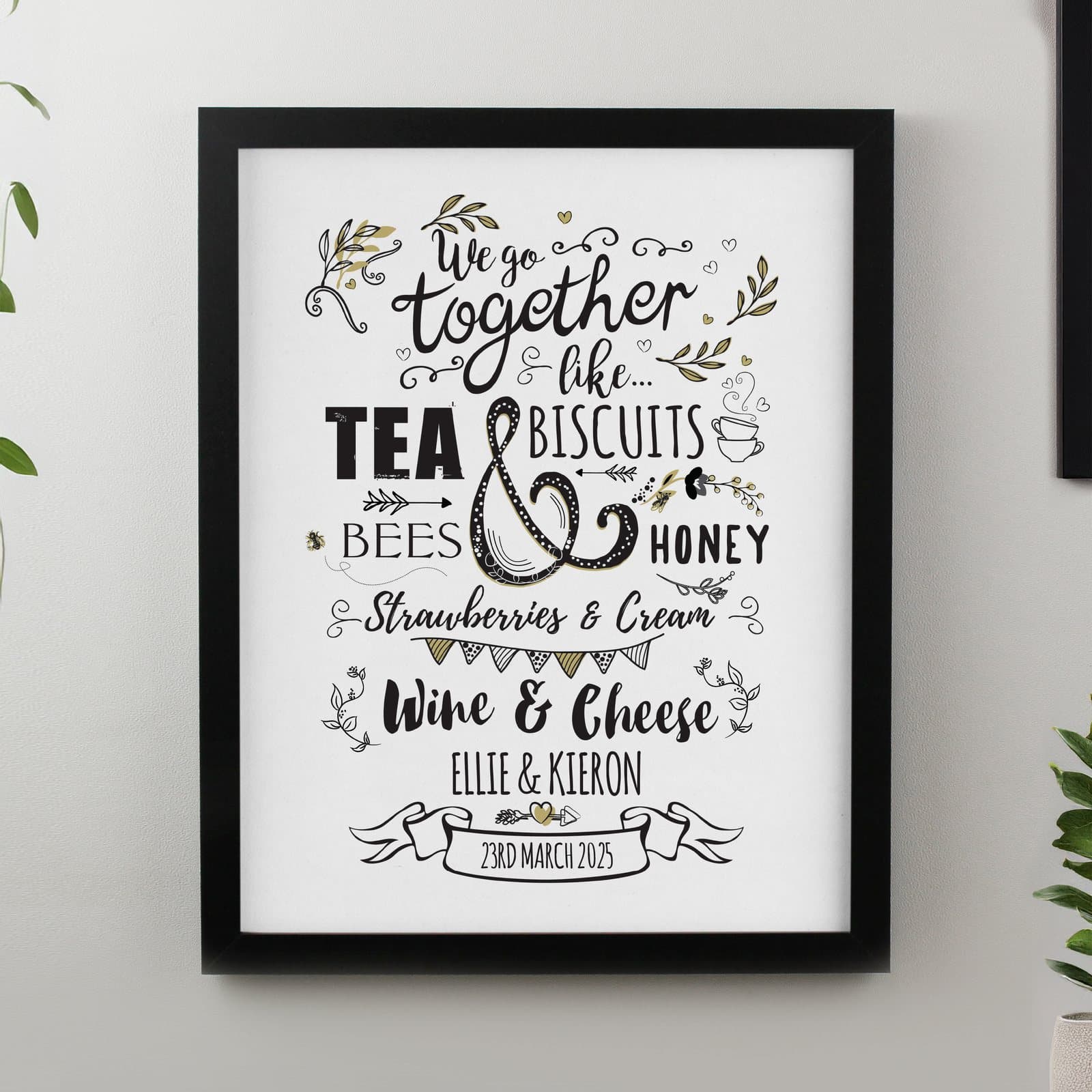 We go together poster frame with names and a message banner