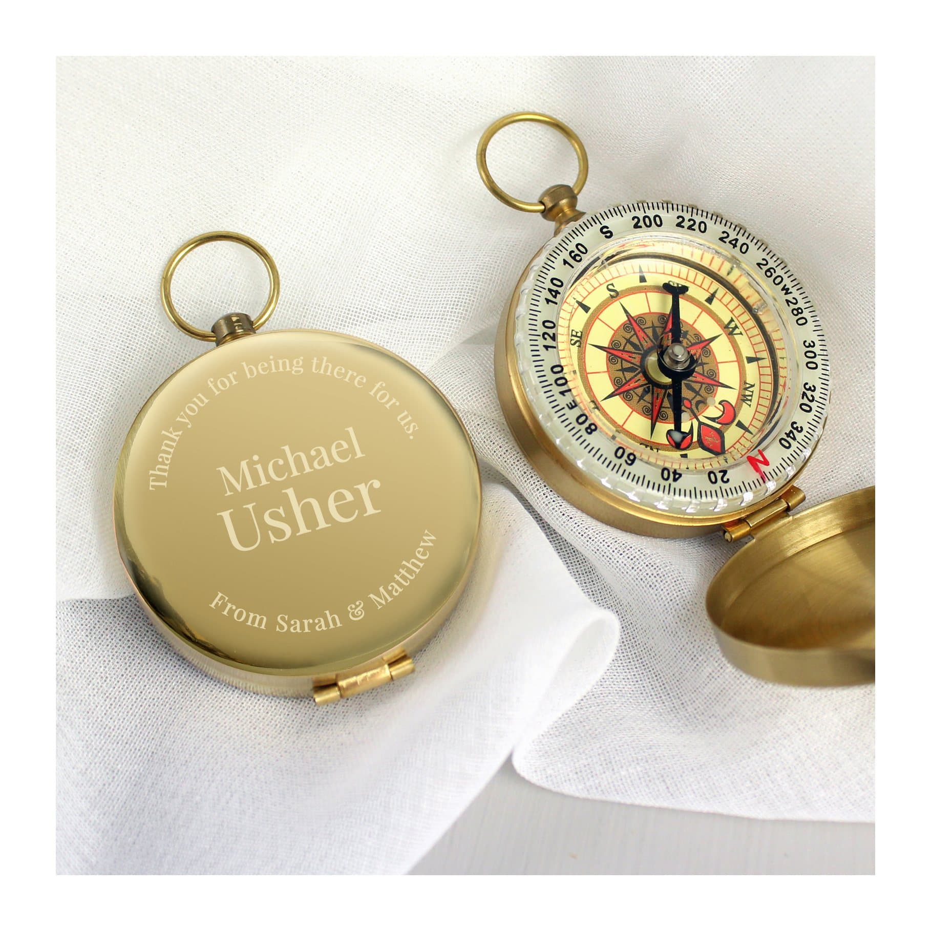 Personalised wedding compass with a brushed metal effect