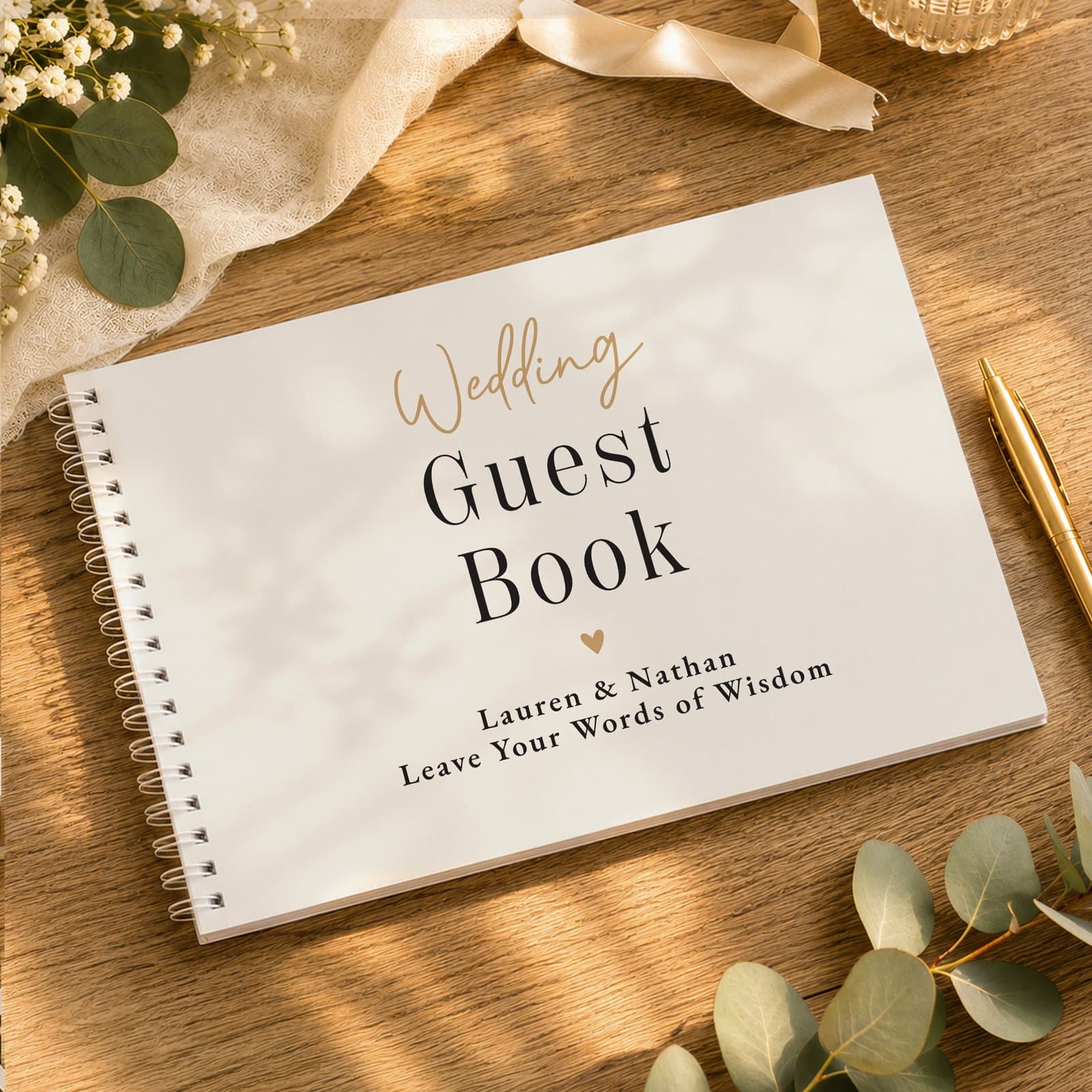 Personalised wedding guest book in Black & Gold or Navy