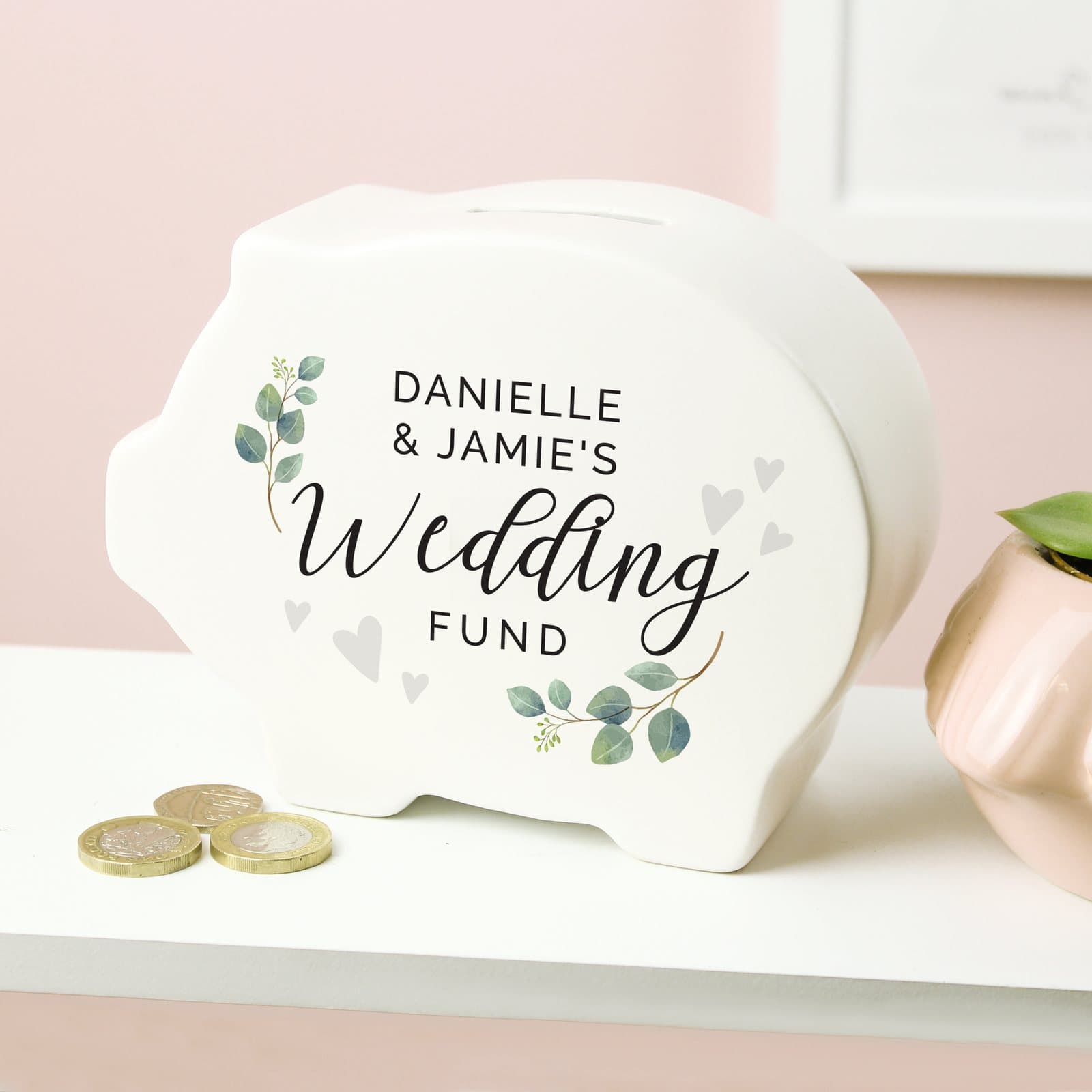 Ceramic wedding piggy bank with Wedding fund text