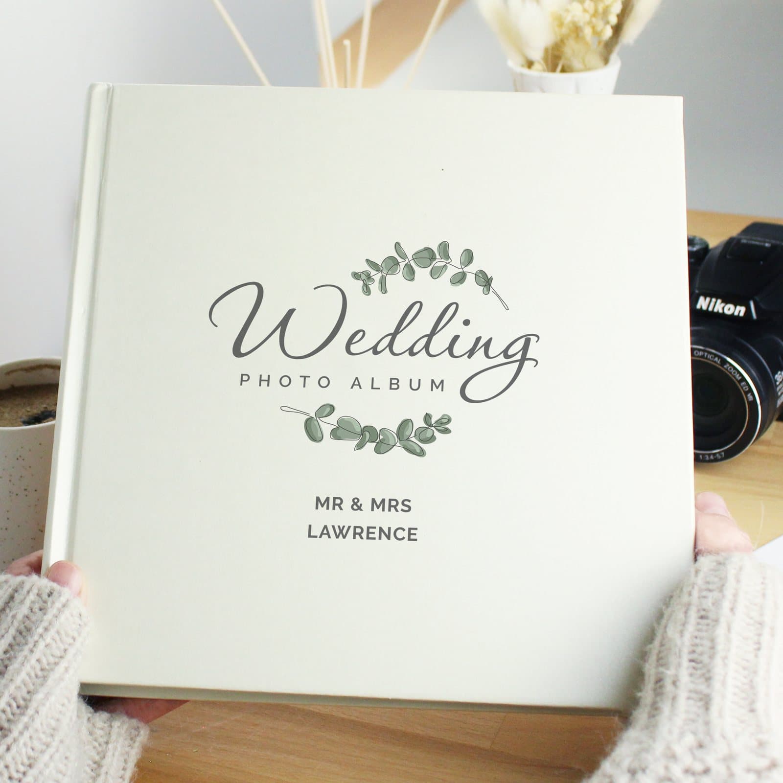 Personalised wedding square photo album with sleeved pages