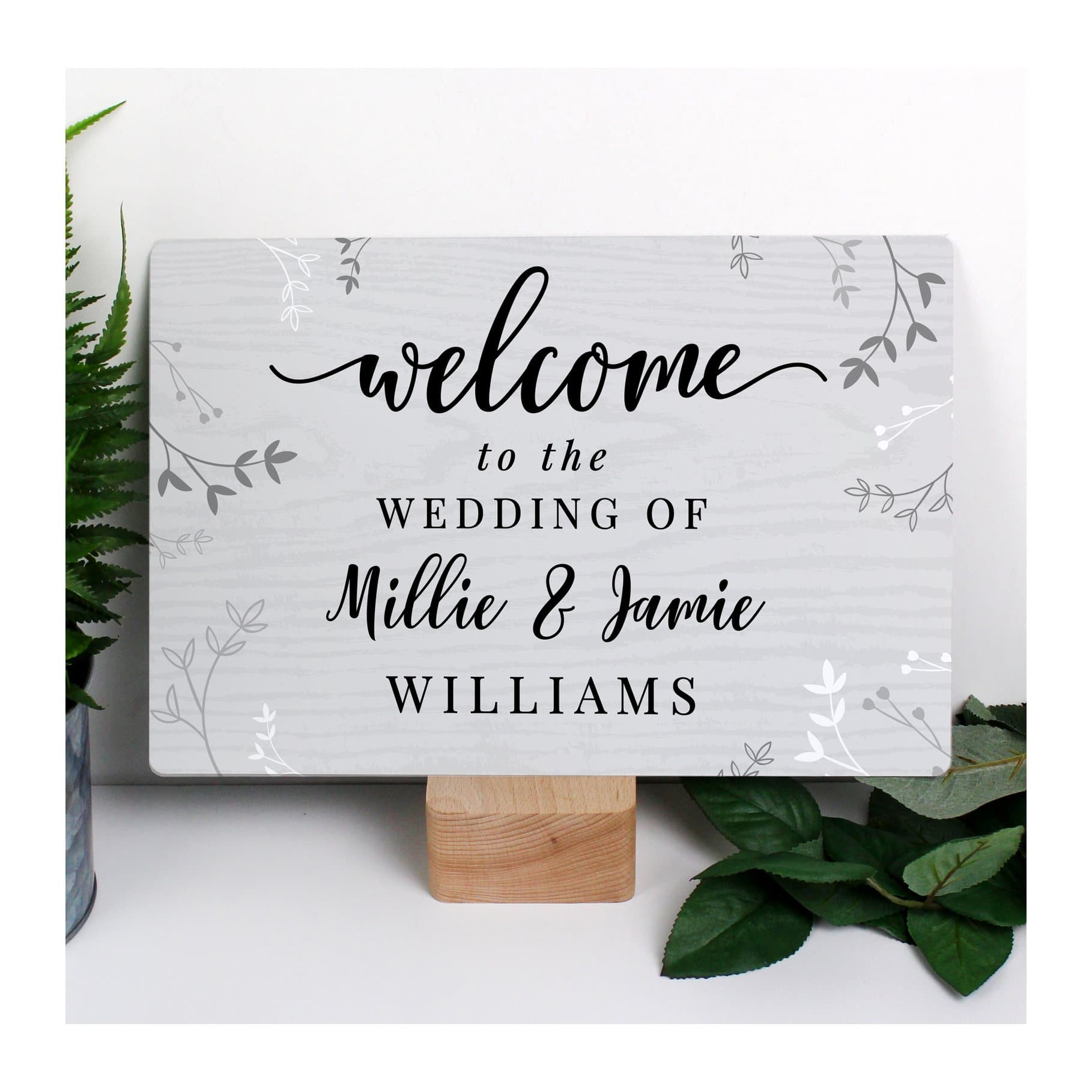 Aluminium welcome sign with four lines of personalised text