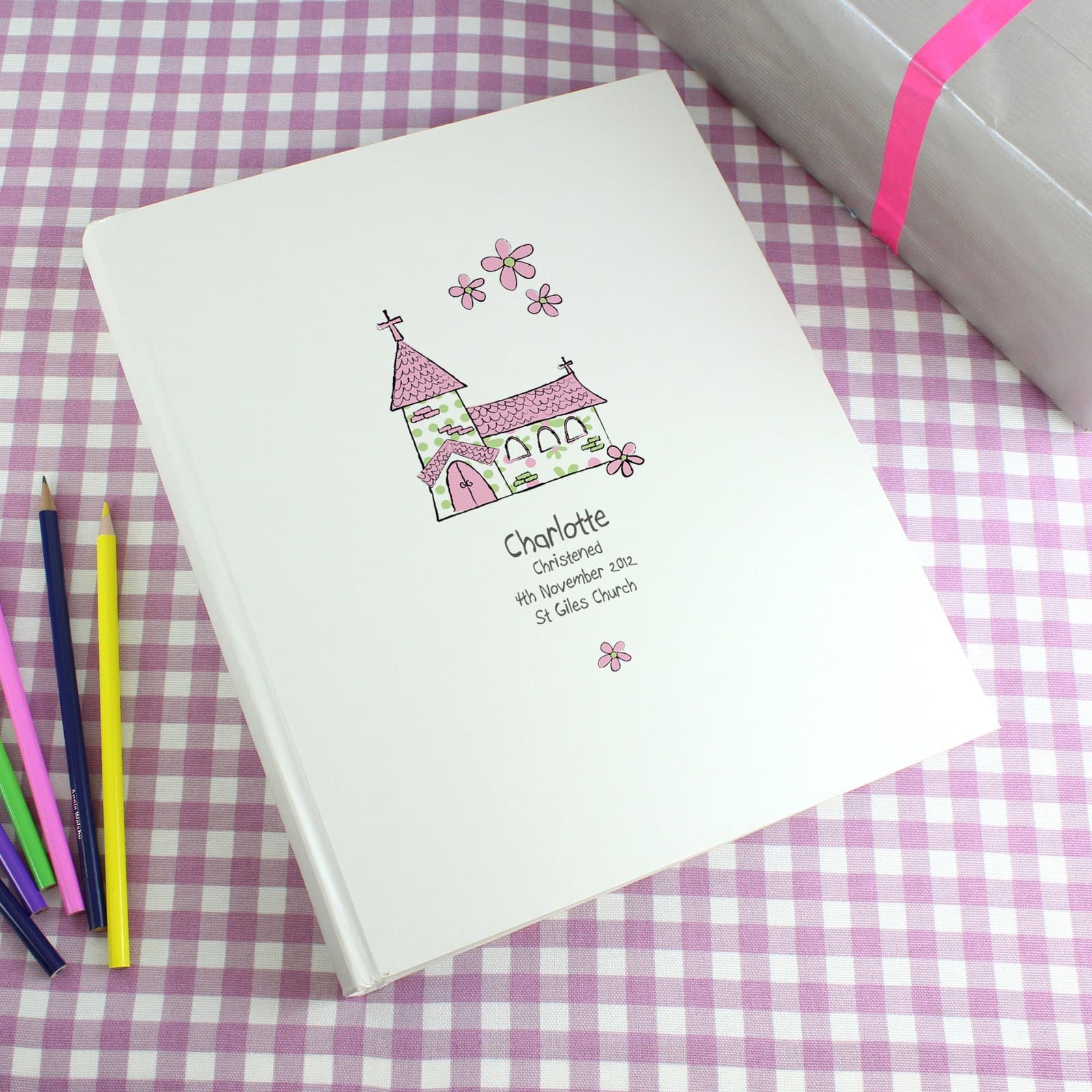Personalised Whimsical Church pink traditional photo album