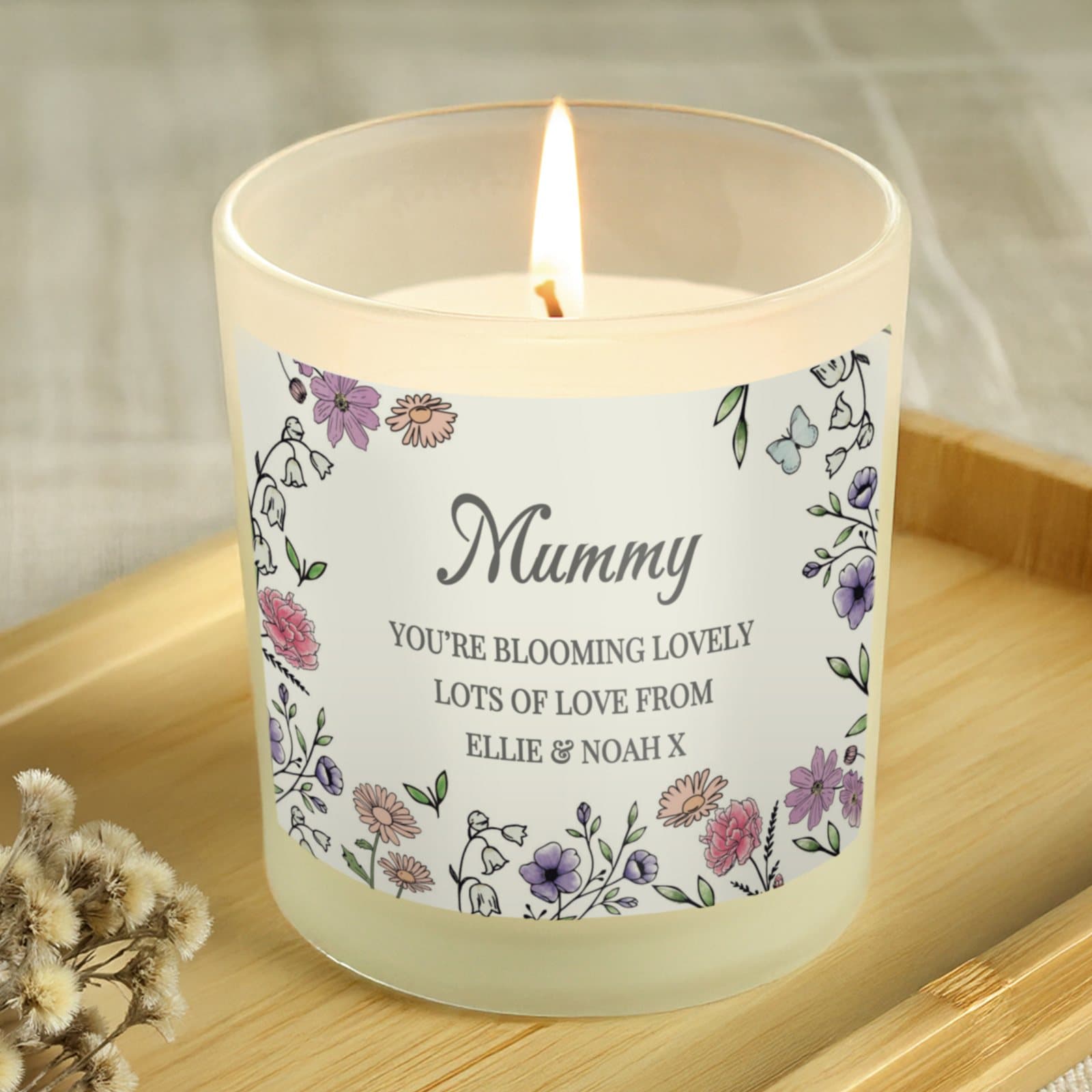 Personalised vanilla scented wild flowers candle jar