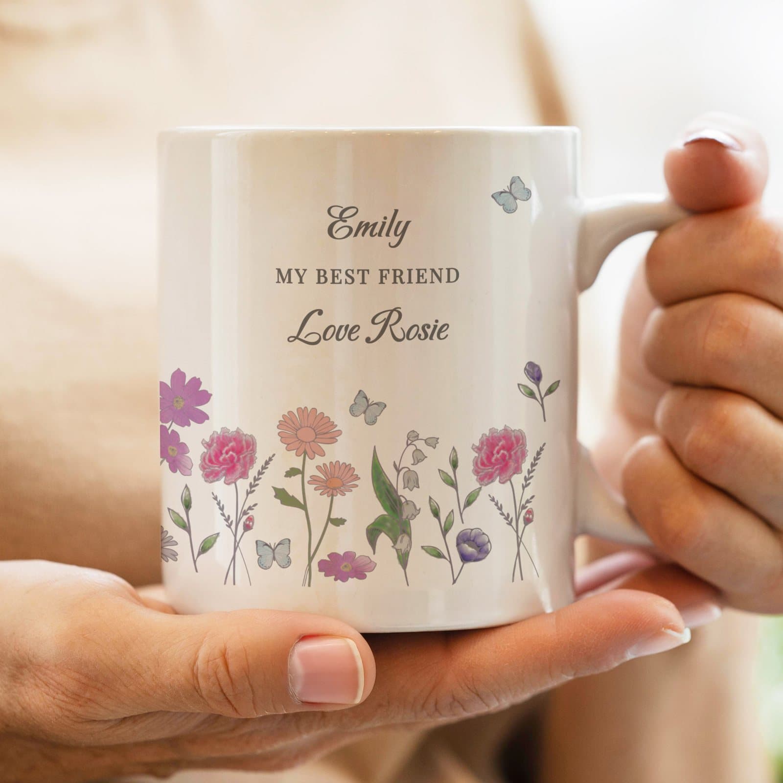 Ceramic mug with a wildflower meadow design