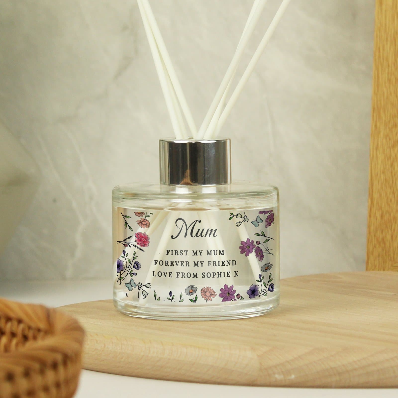 Personalised wild flowers glass reed diffuser