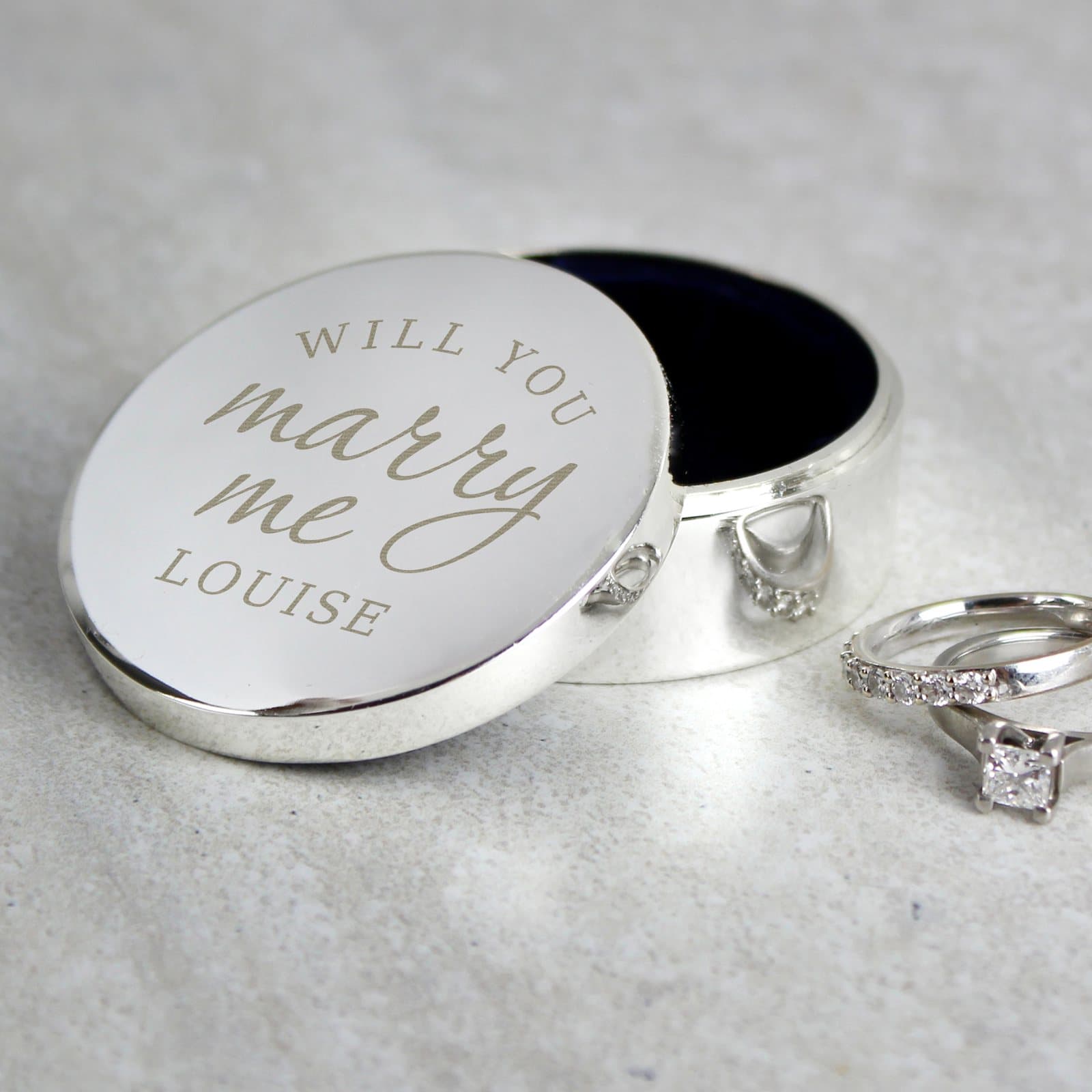 Small personalised ring box with Will you marry me text