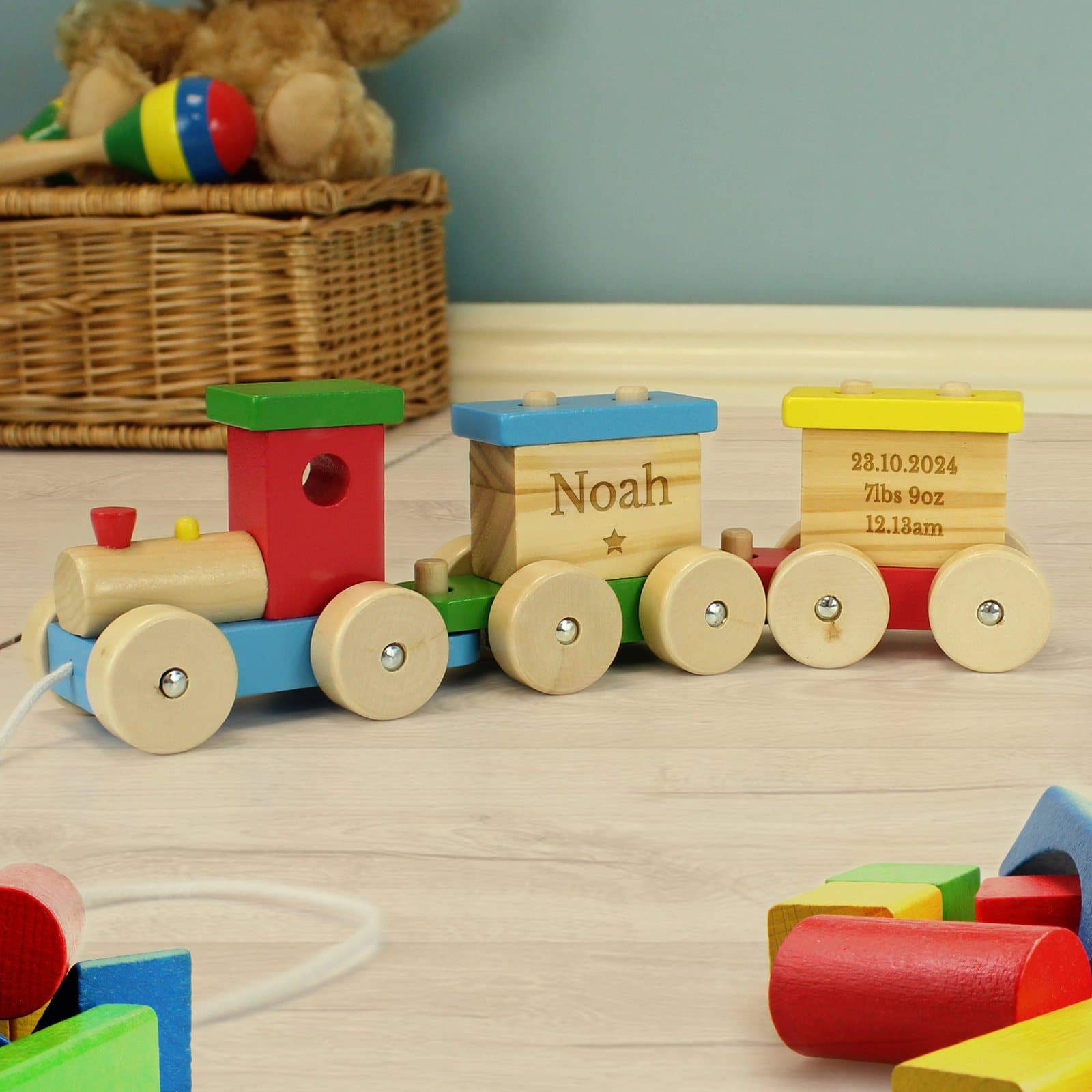Personalised wooden circus toy train